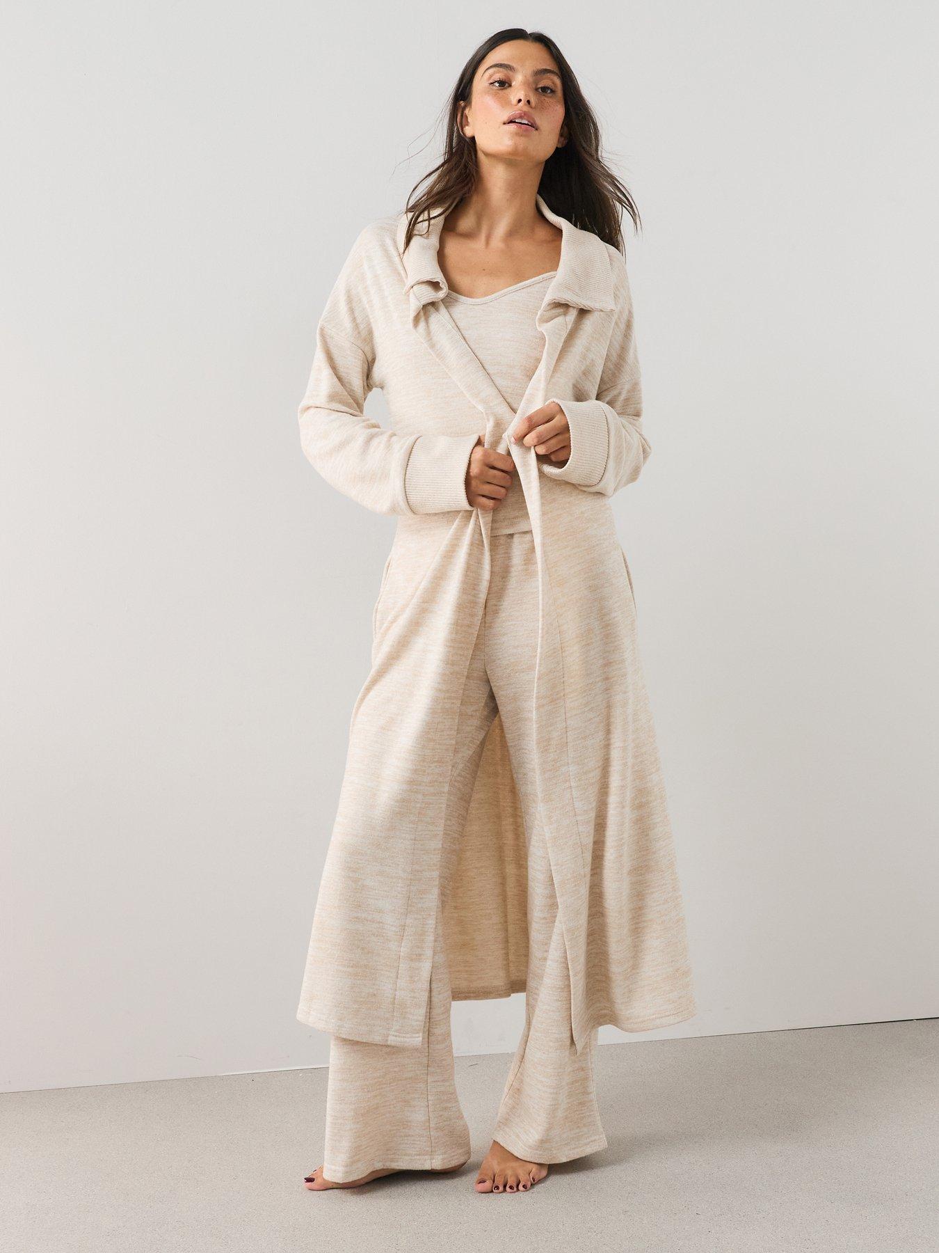The Very Collection Knit Longline Dressing Gown (Co-Ord) - Cream