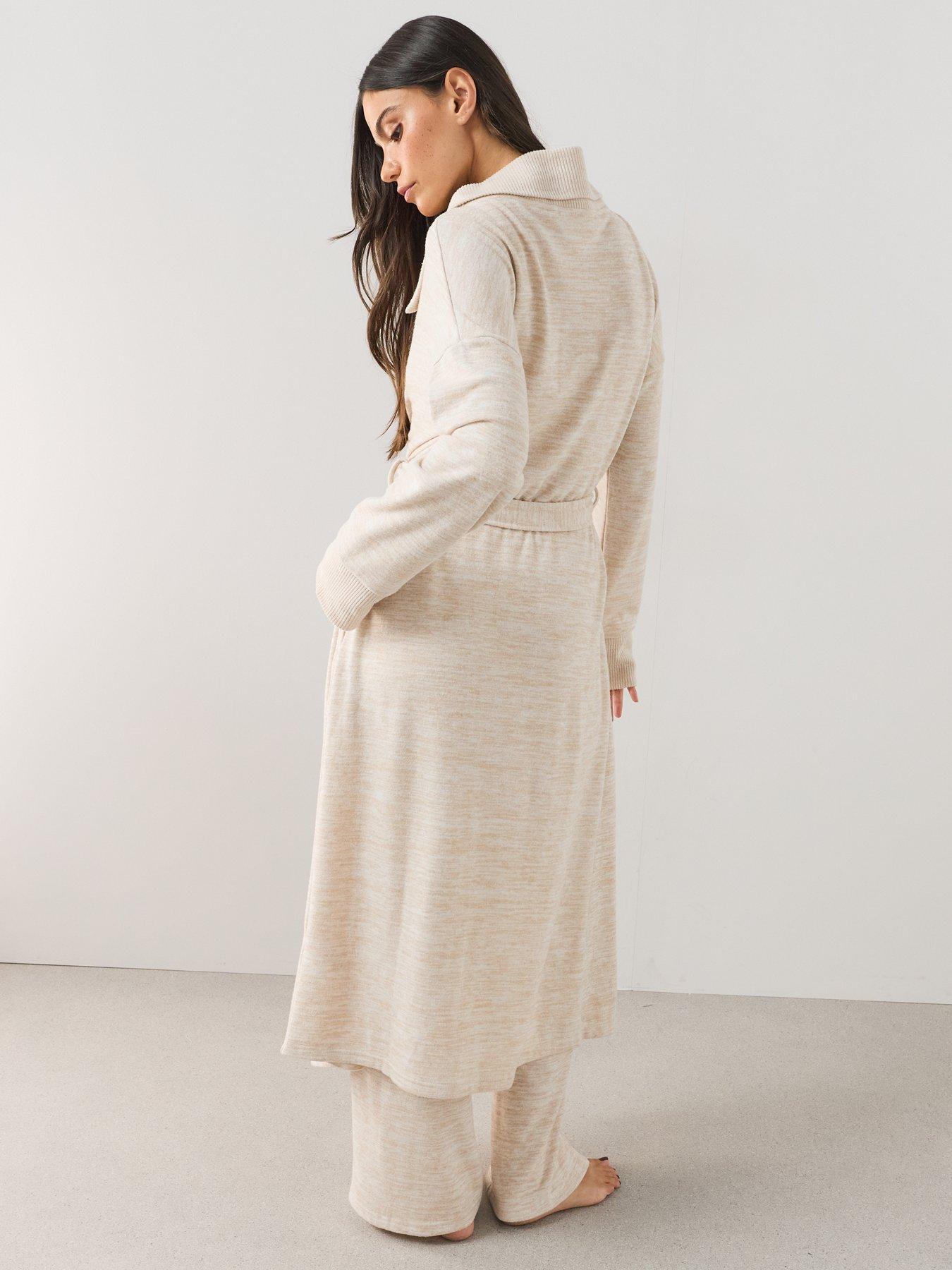 Image 2 of 7 of The Very Collection Knit Longline Dressing Gown - Cream