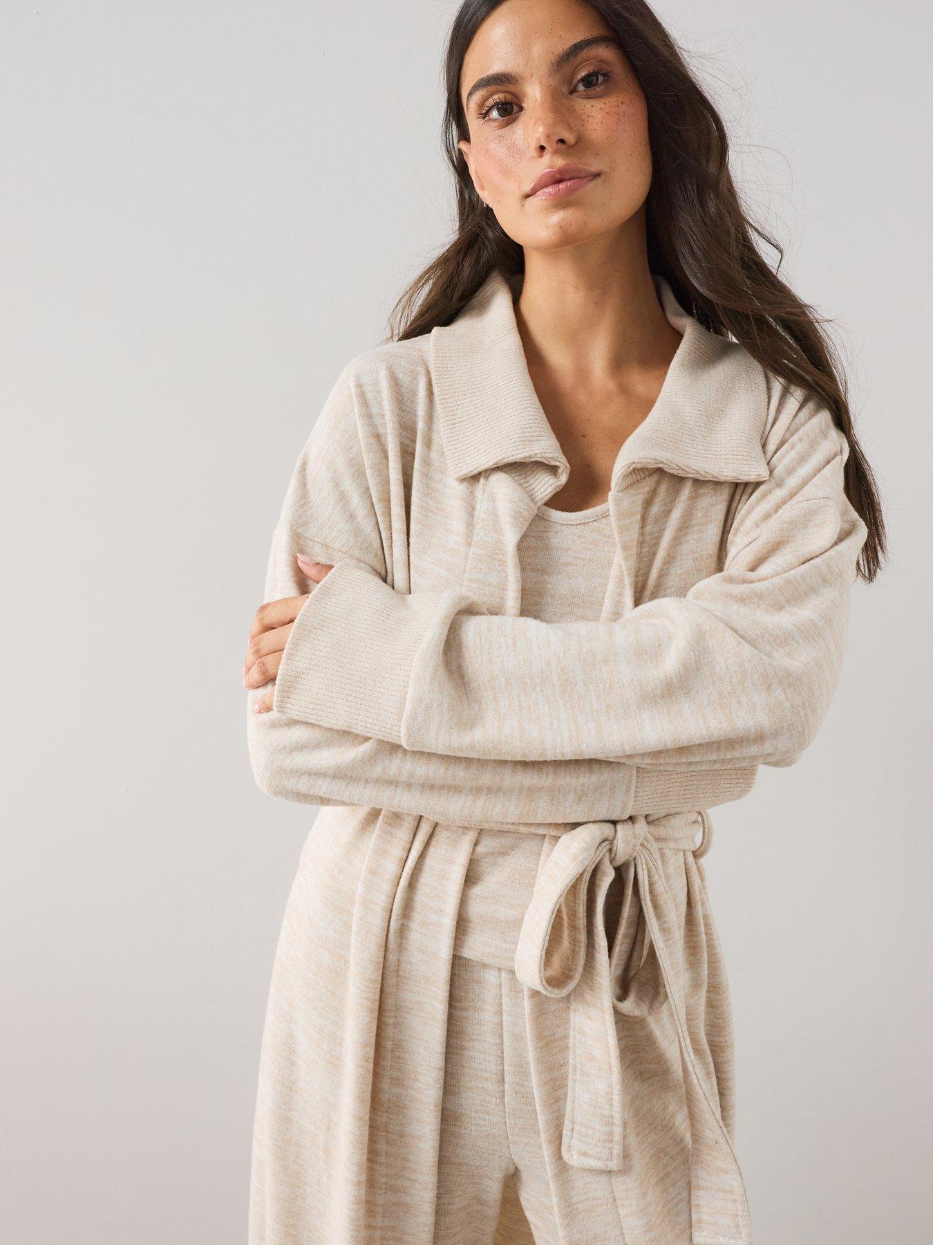 Image 4 of 7 of The Very Collection Knit Longline Dressing Gown - Cream