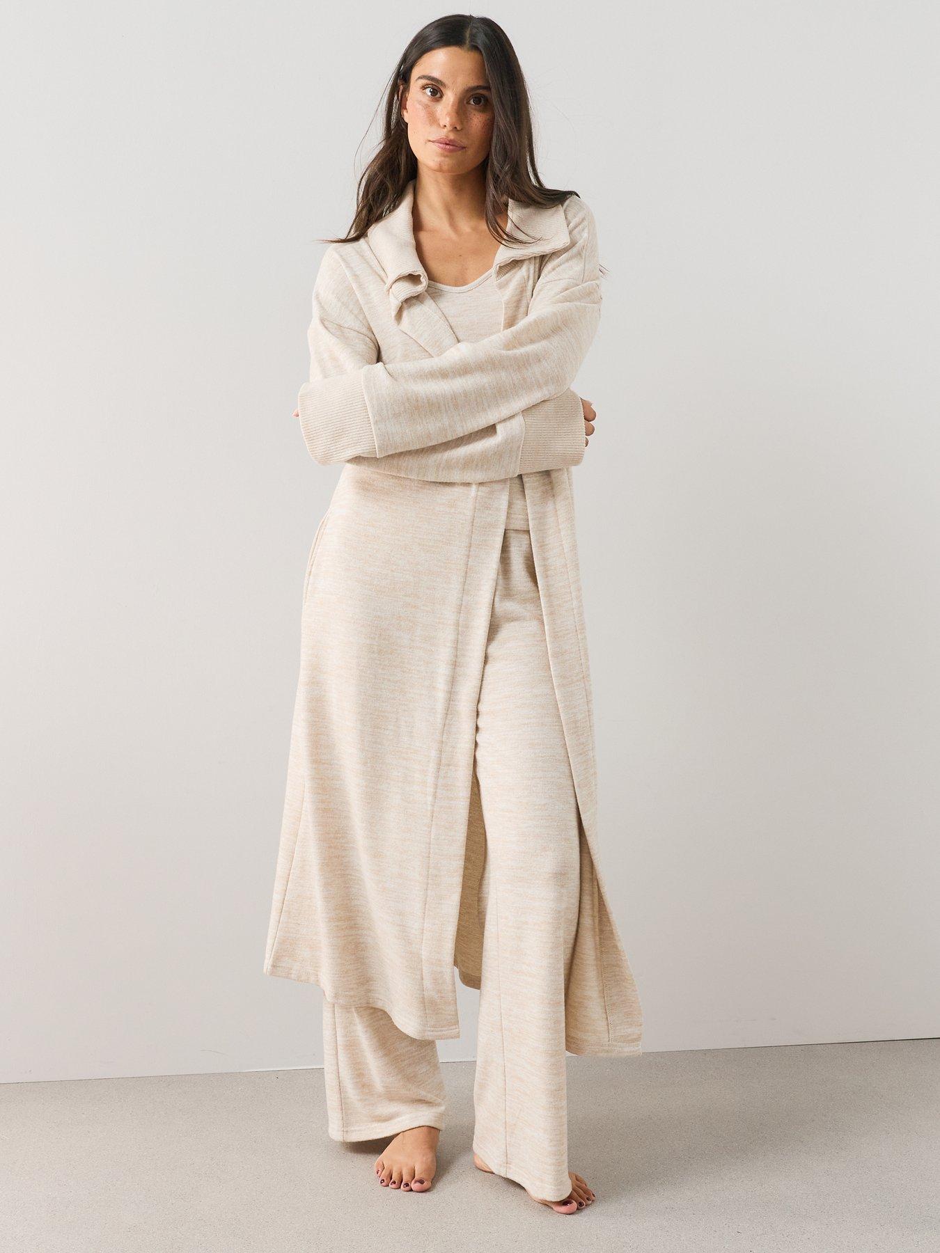 Image 6 of 7 of The Very Collection Knit Longline Dressing Gown - Cream