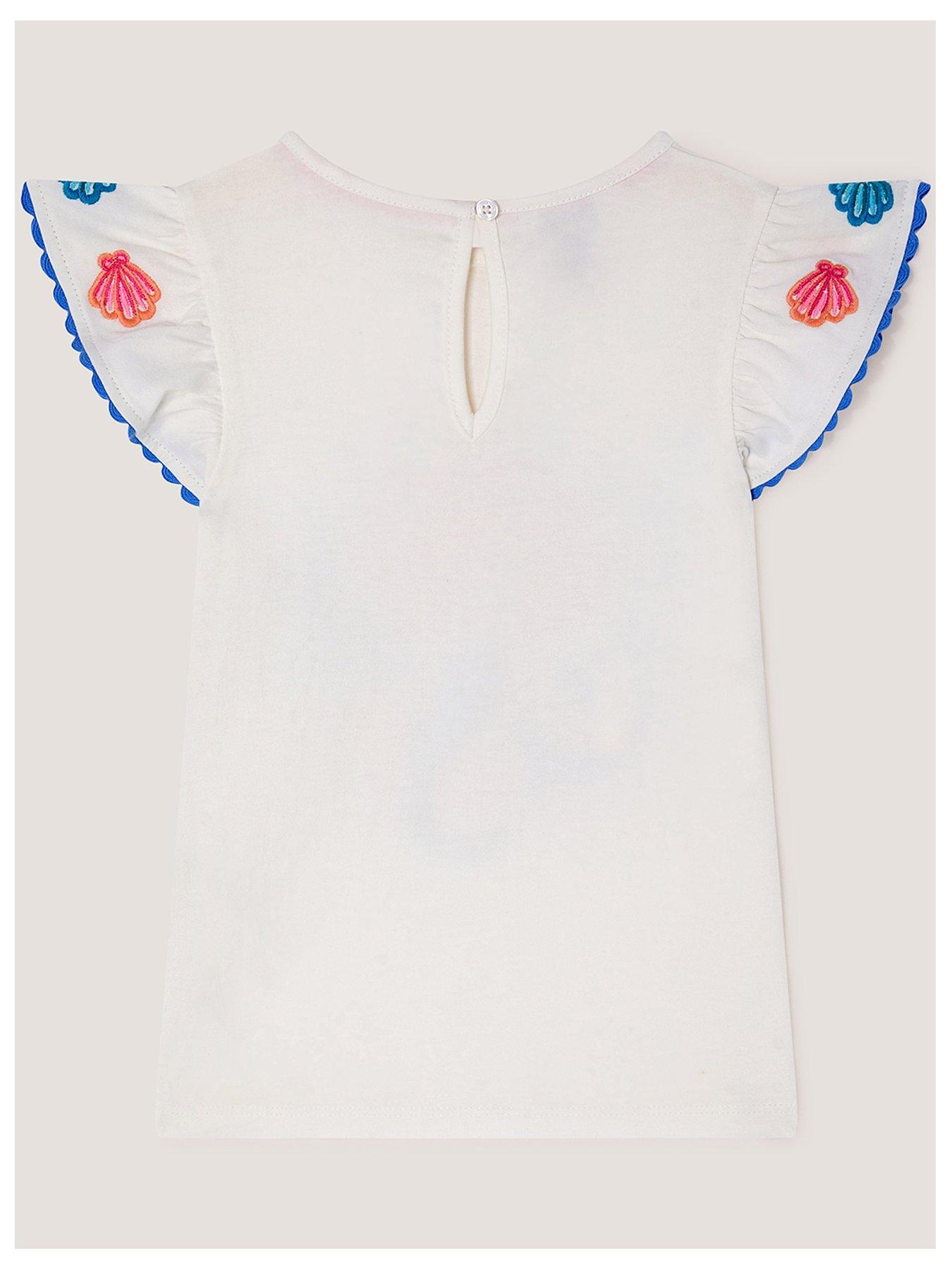 Image 2 of 3 of Monsoon Girls Short Sleeve Mermaid Beaded Tshirt - Light Cream