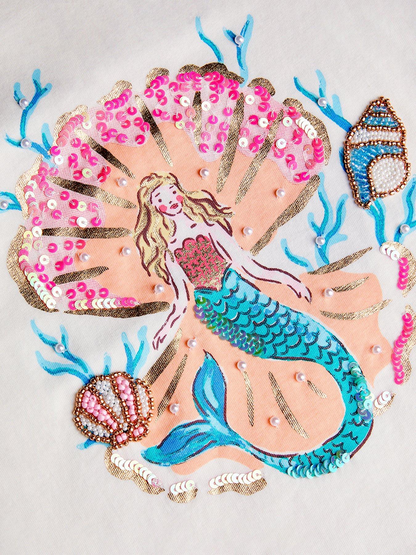 Image 3 of 3 of Monsoon Girls Short Sleeve Mermaid Beaded Tshirt - Light Cream