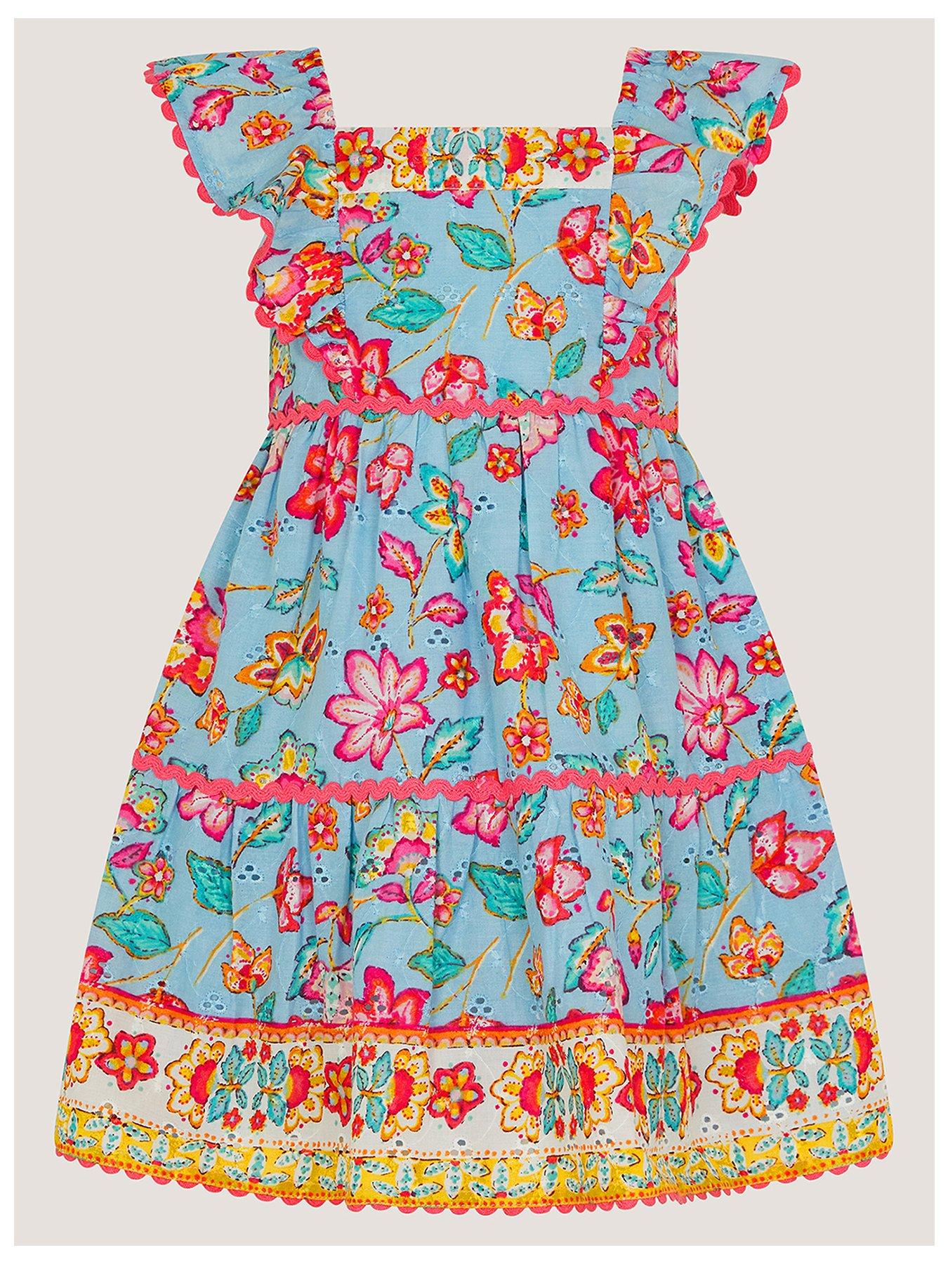 Monsoon Baby Girls Adara Heritage Dress - Blue