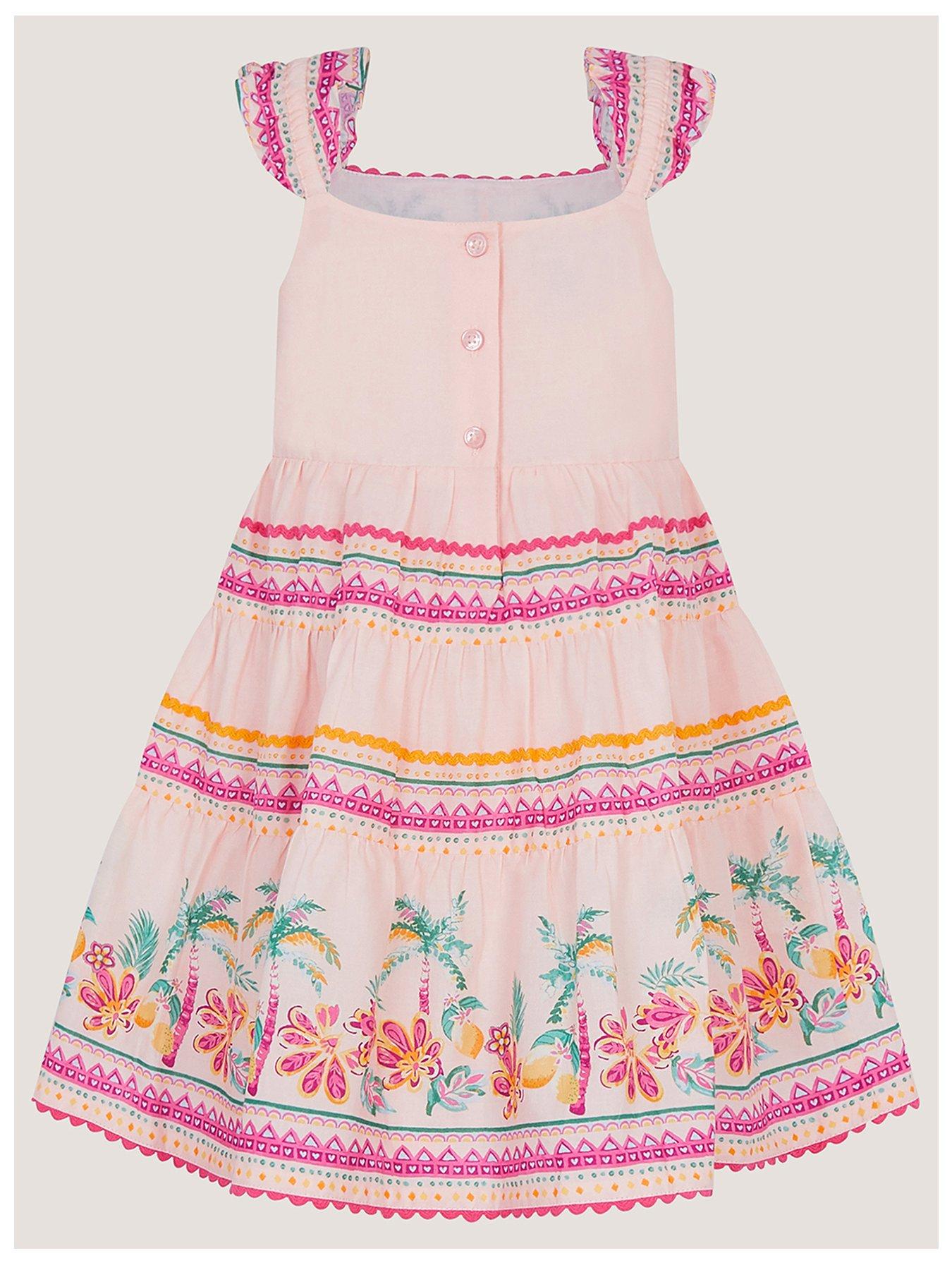Image 2 of 3 of Monsoon Baby Girls Tina Tropical Toucan Dress - Pink