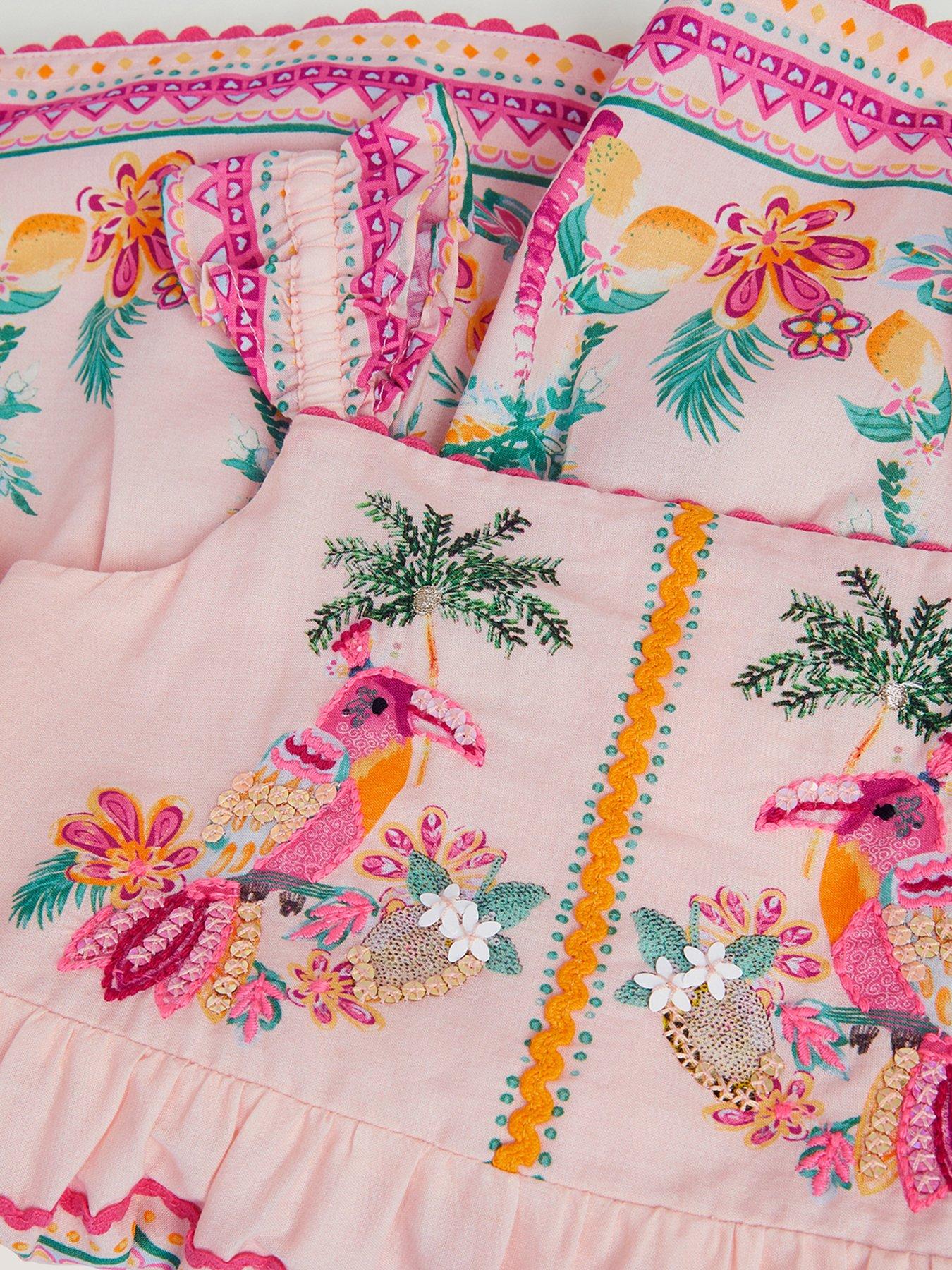 Image 3 of 3 of Monsoon Baby Girls Tina Tropical Toucan Dress - Pink