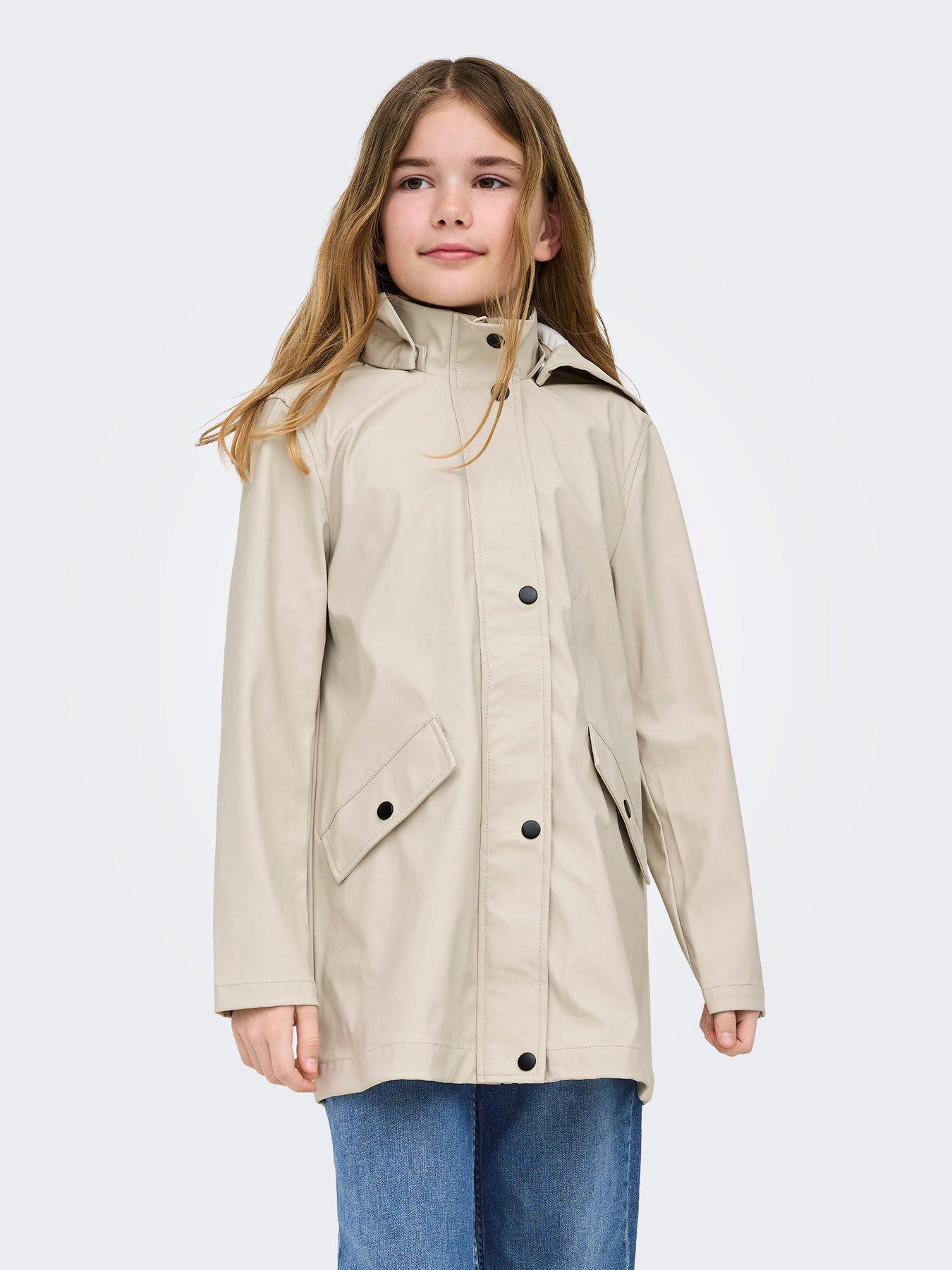 Only Kids Girls Elisa Hooded Raincoat - Beige