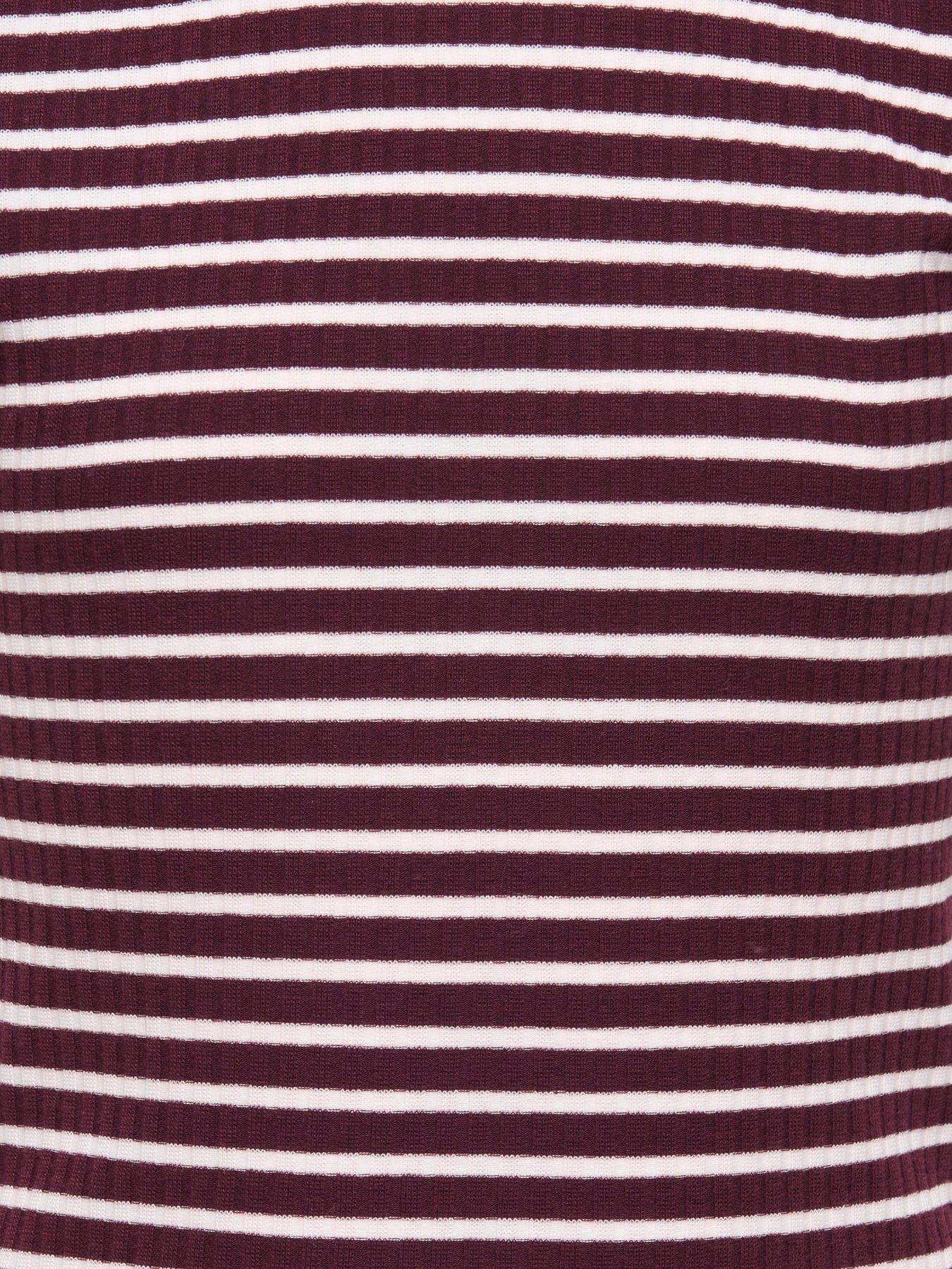 Image 3 of 3 of Only Kids Girls Ribbed Striped Short Sleeve Tshirt - Dark Red