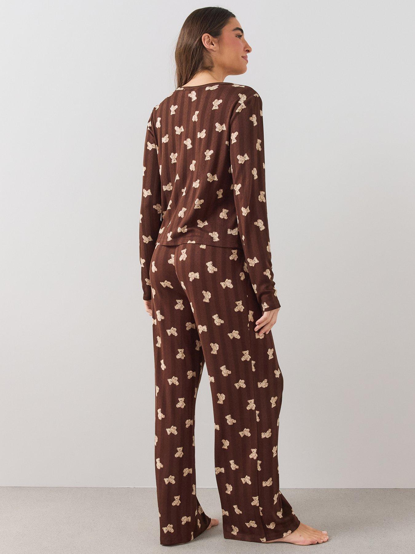 Image 2 of 7 of The Very Collection Pointelle Printed Pyjama Set - Brown