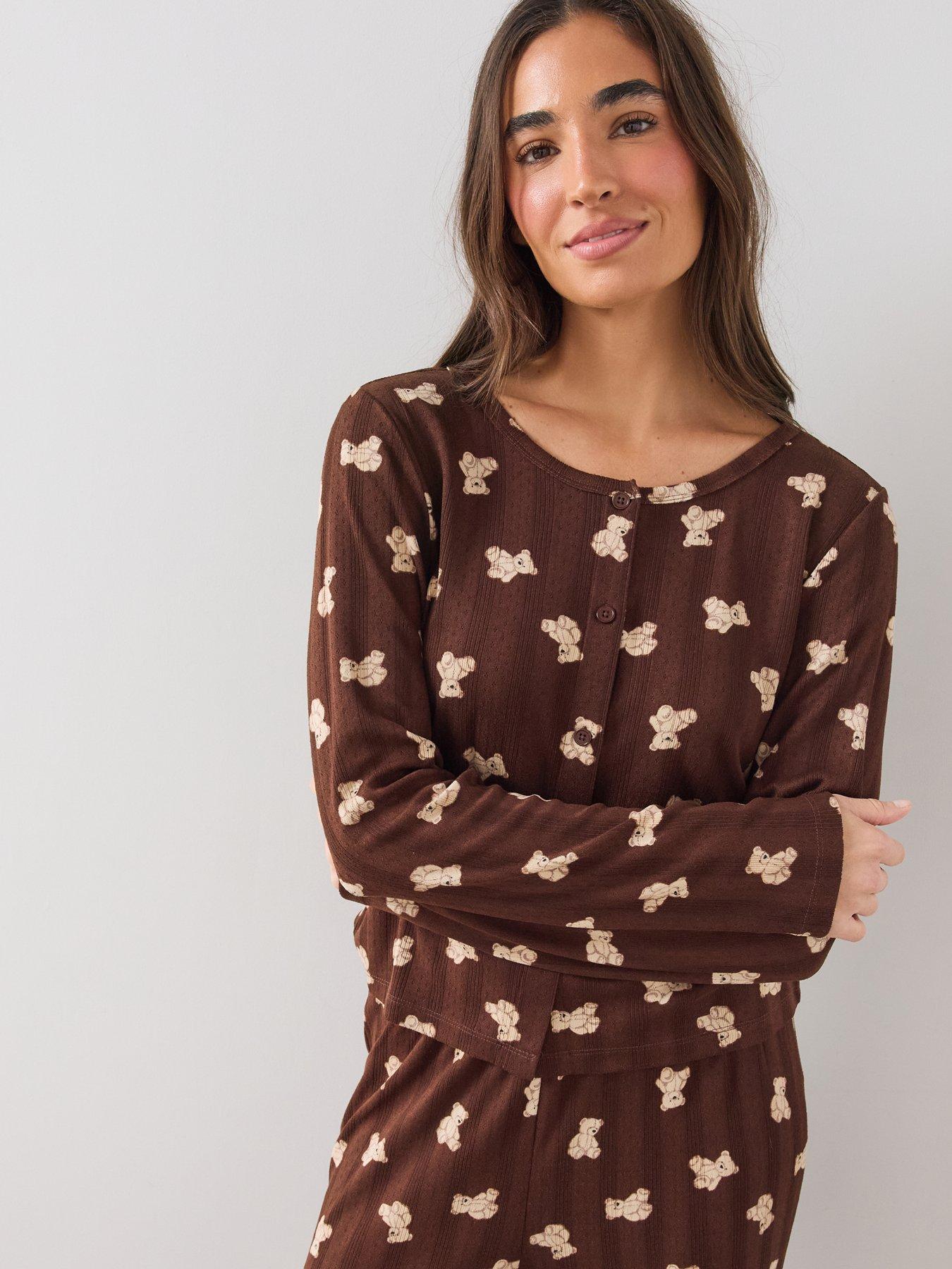 Image 4 of 7 of The Very Collection Pointelle Printed Pyjama Set - Brown