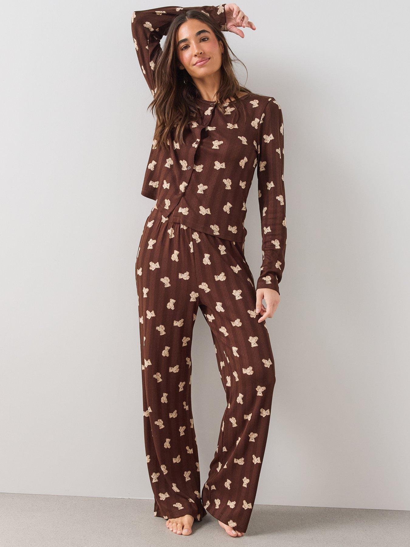 Image 6 of 7 of The Very Collection Pointelle Printed Pyjama Set - Brown