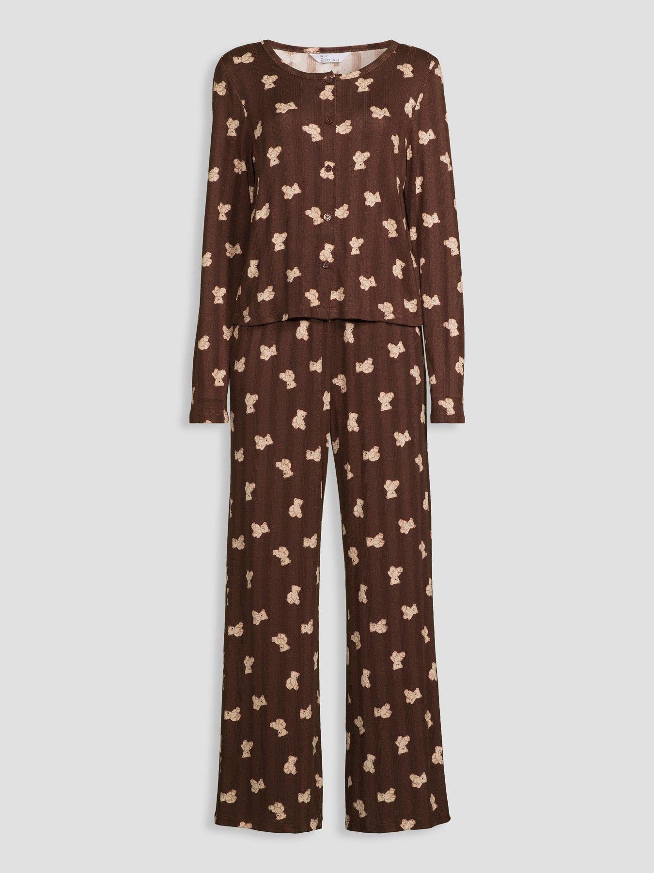 Image 7 of 7 of The Very Collection Pointelle Printed Pyjama Set - Brown