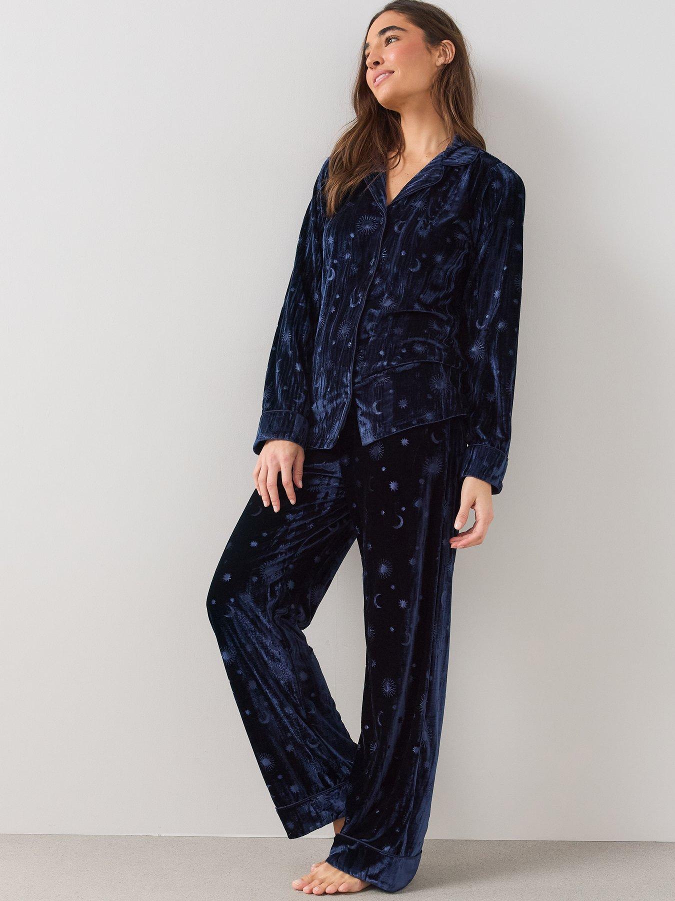 Image 5 of 6 of The Very Collection Velvet Revere Printed Pyjama Set - Navy