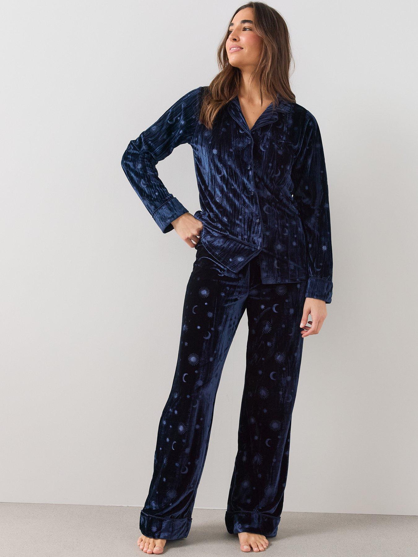 Image 6 of 6 of The Very Collection Velvet Revere Printed Pyjama Set - Navy