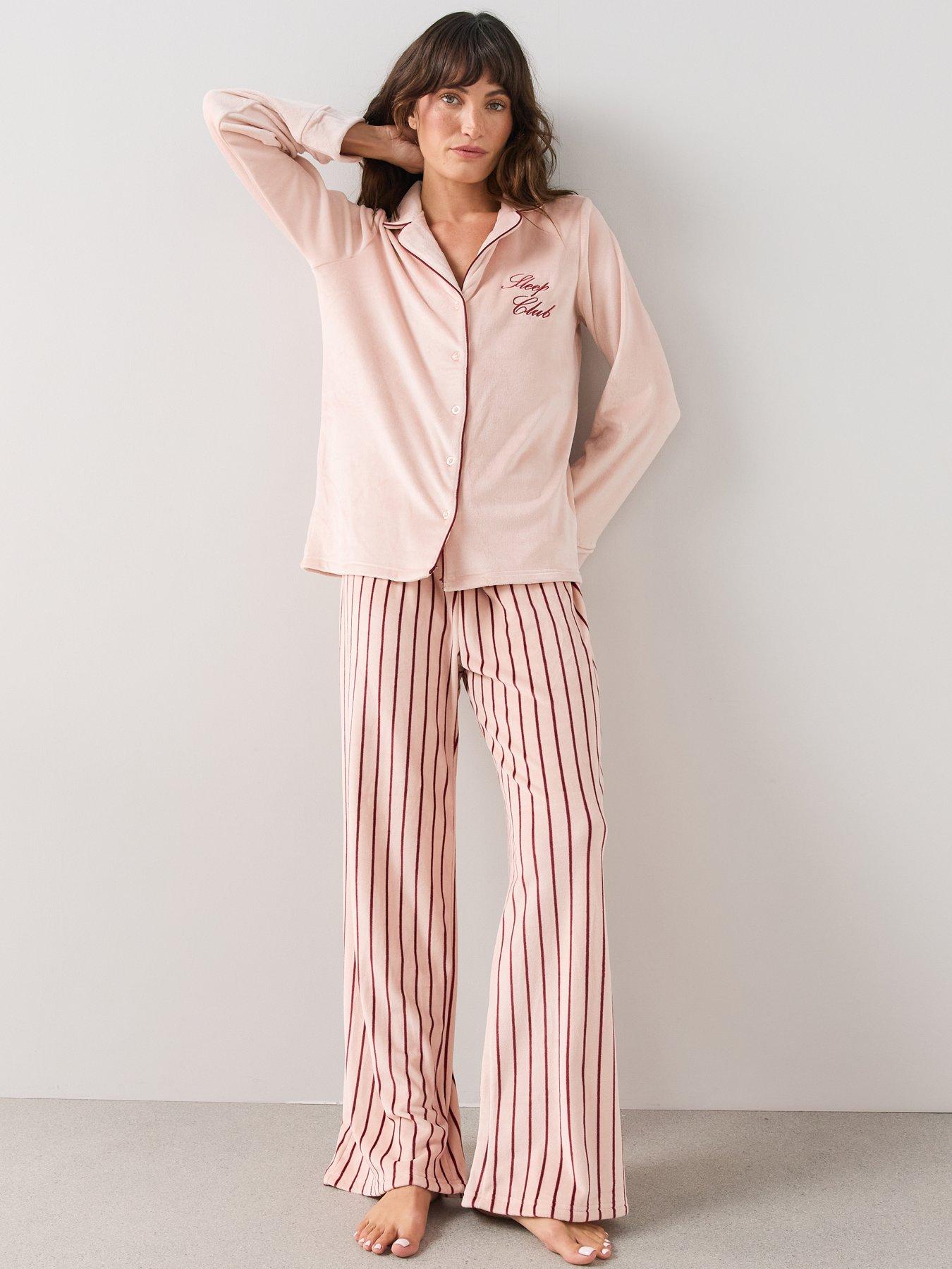 Image 5 of 7 of The Very Collection Fleece Revere Pyjama Set - Pink/Burgundy