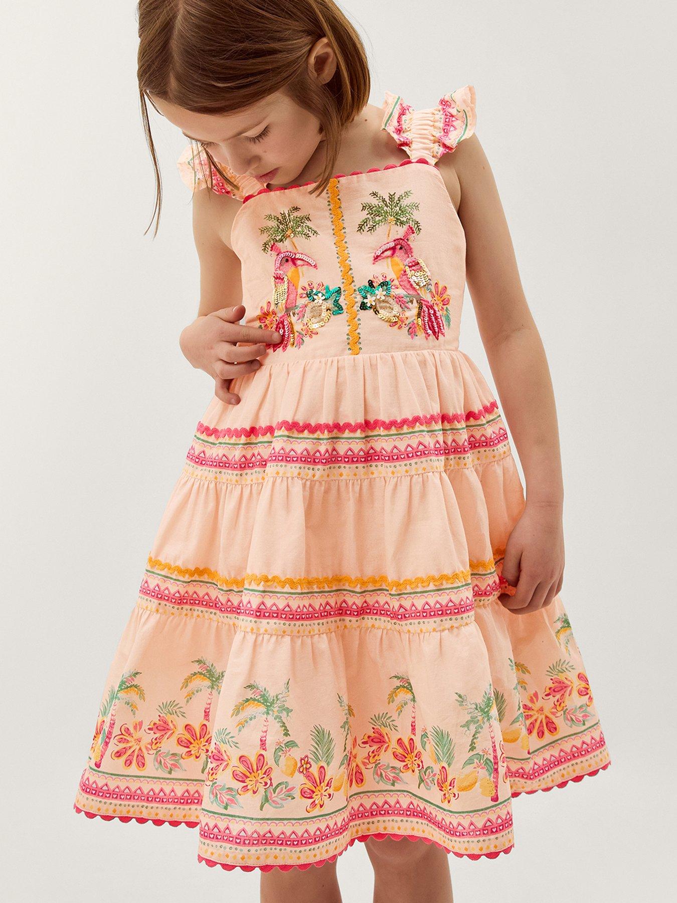 Monsoon Girls Tina Tropical Toucan Dress - Pink