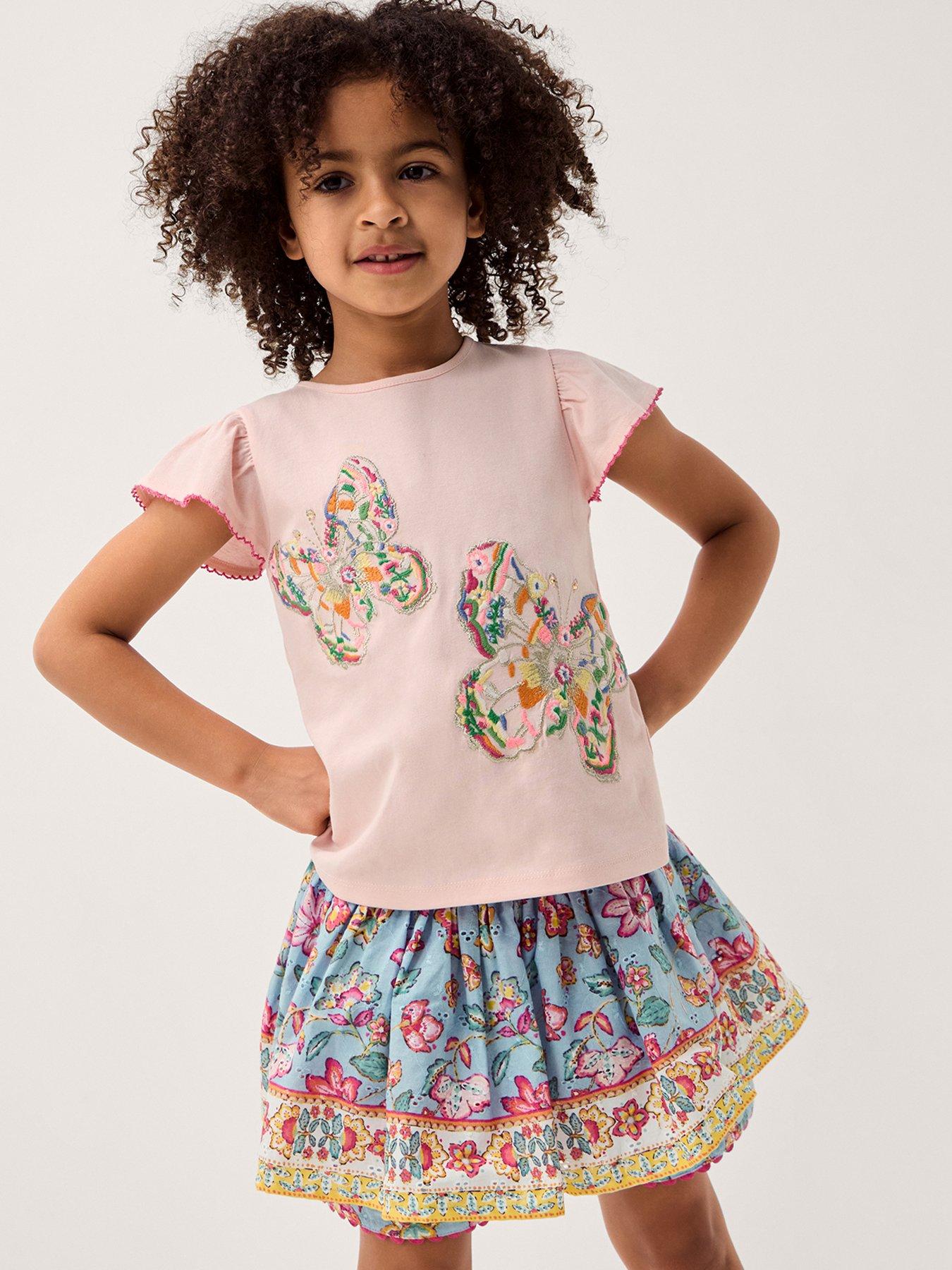 Monsoon Girls Adara Her Broiderie Skort, Blue, Size Age: 9-10 Years