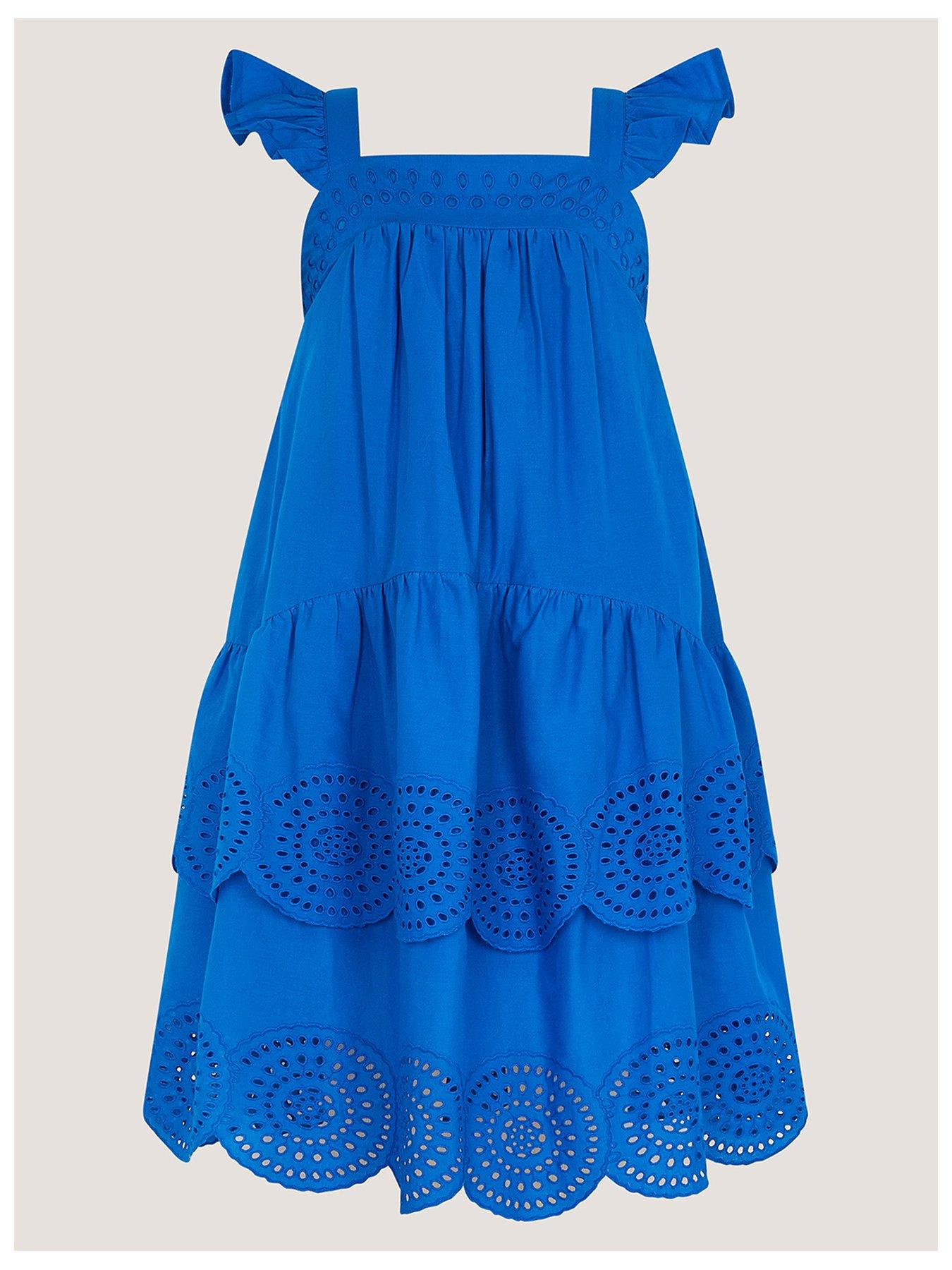 Monsoon Girls Coastal Broiderie Dress - Blue