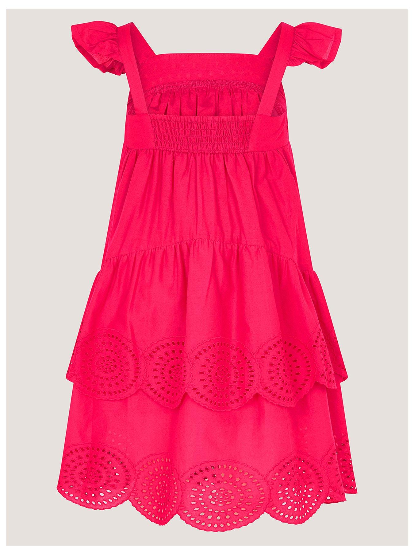 Image 2 of 4 of Monsoon Girls Coastal Broderie Fuschia Dress - Pink