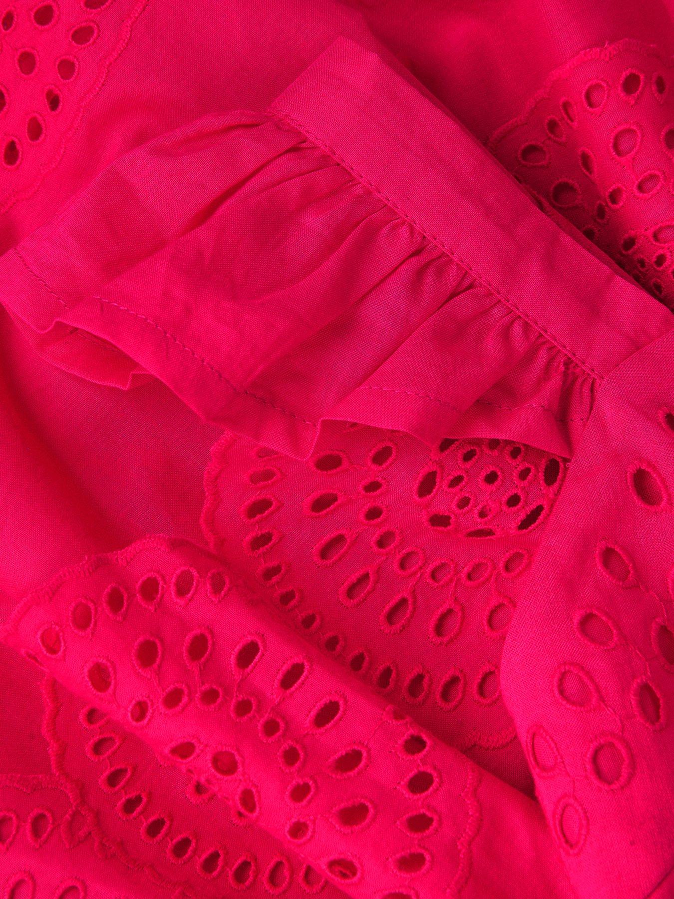 Image 3 of 4 of Monsoon Girls Coastal Broderie Fuschia Dress - Pink