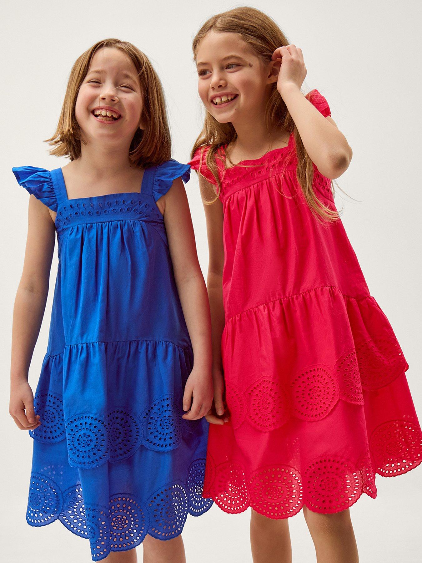 Image 4 of 4 of Monsoon Girls Coastal Broderie Fuschia Dress - Pink