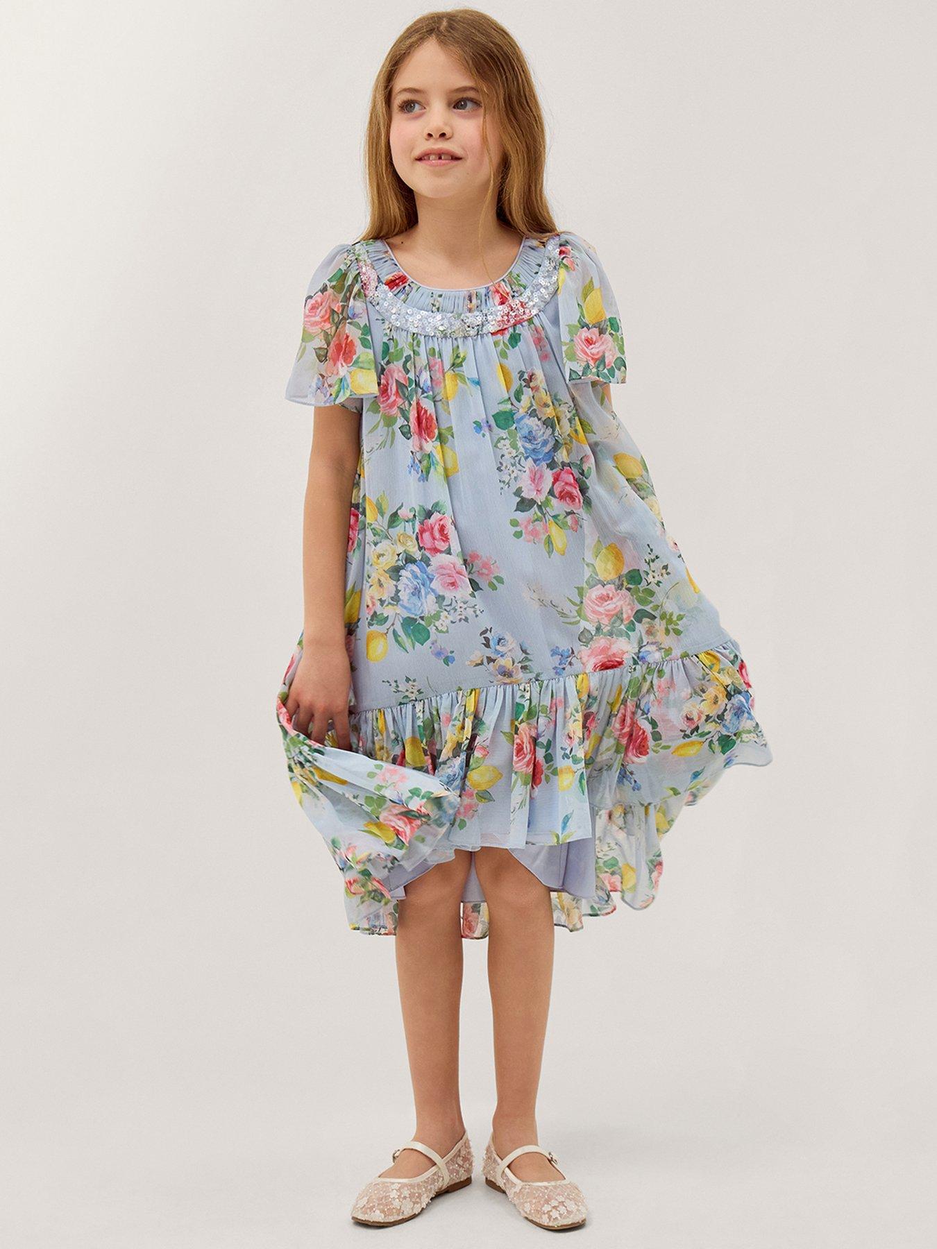 Monsoon Girls Lemon Rose Swing Embroidered Dress