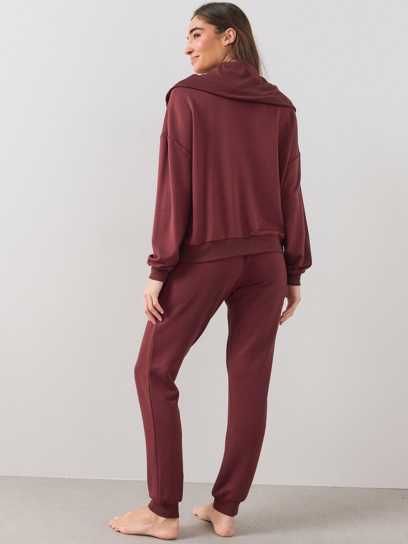 Image 2 of 7 of The Very Collection Half Zip Loungewear Set - Burgundy