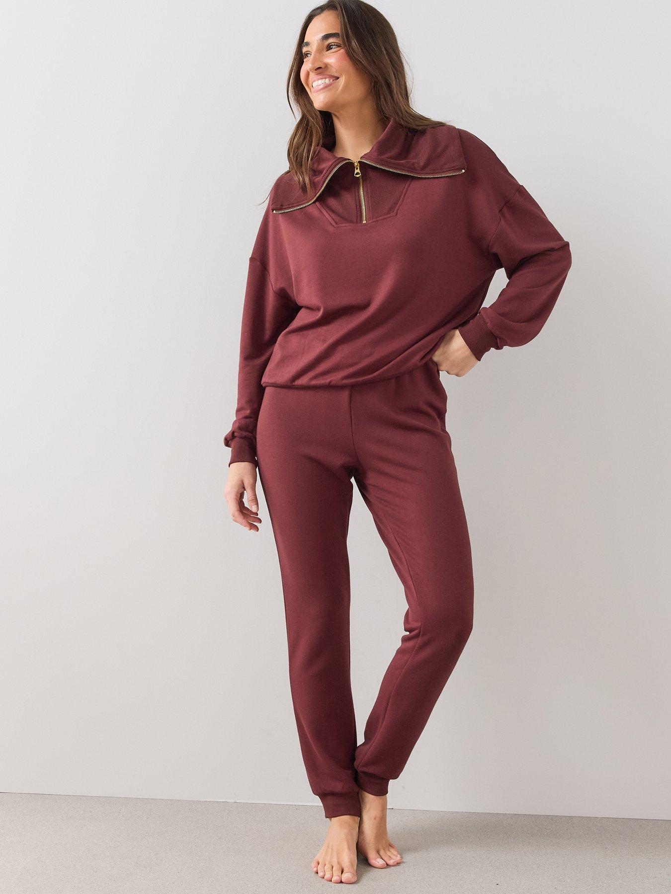 Image 3 of 7 of The Very Collection Half Zip Loungewear Set - Burgundy