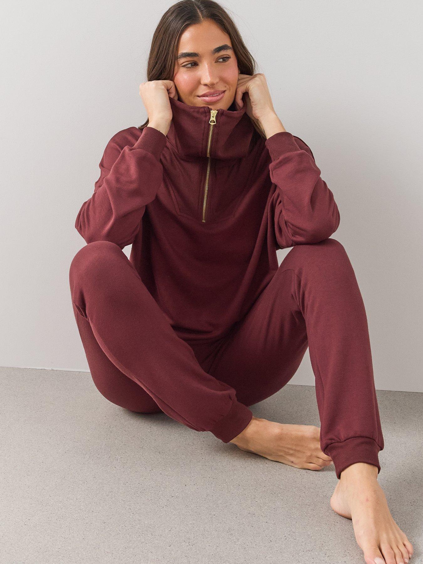 Image 4 of 7 of The Very Collection Half Zip Loungewear Set - Burgundy