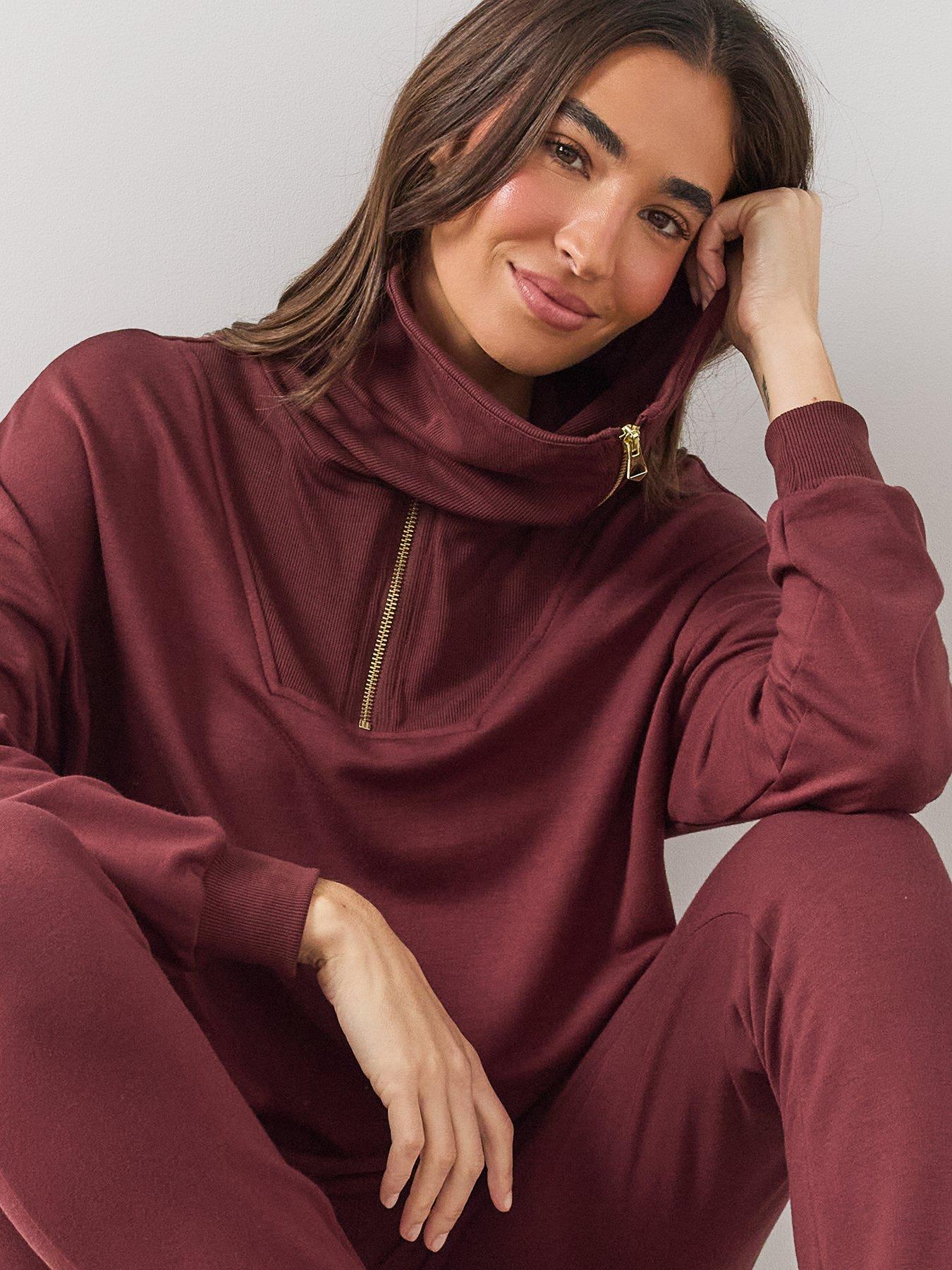 Image 5 of 7 of The Very Collection Half Zip Loungewear Set - Burgundy