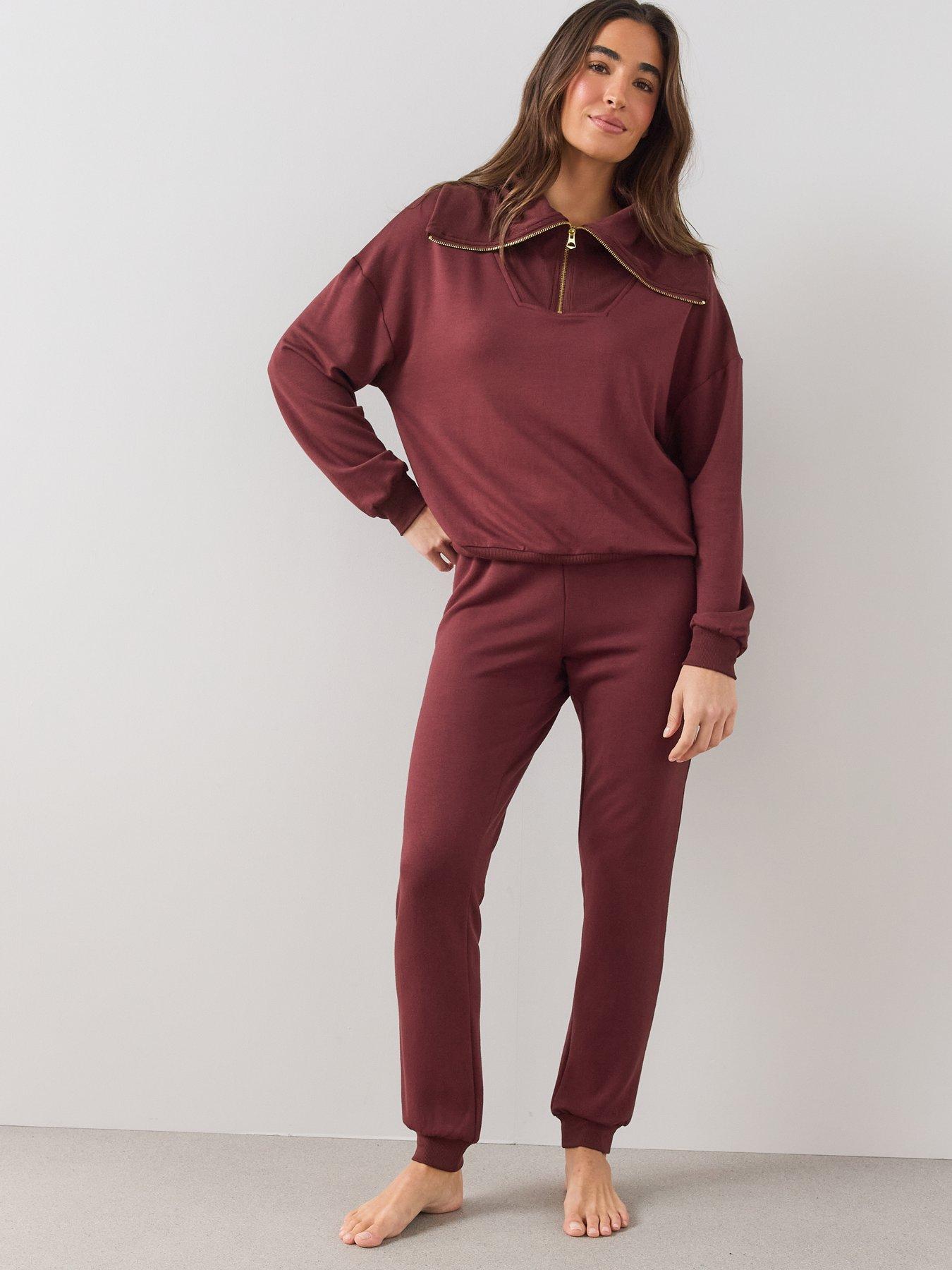Image 6 of 7 of The Very Collection Half Zip Loungewear Set - Burgundy