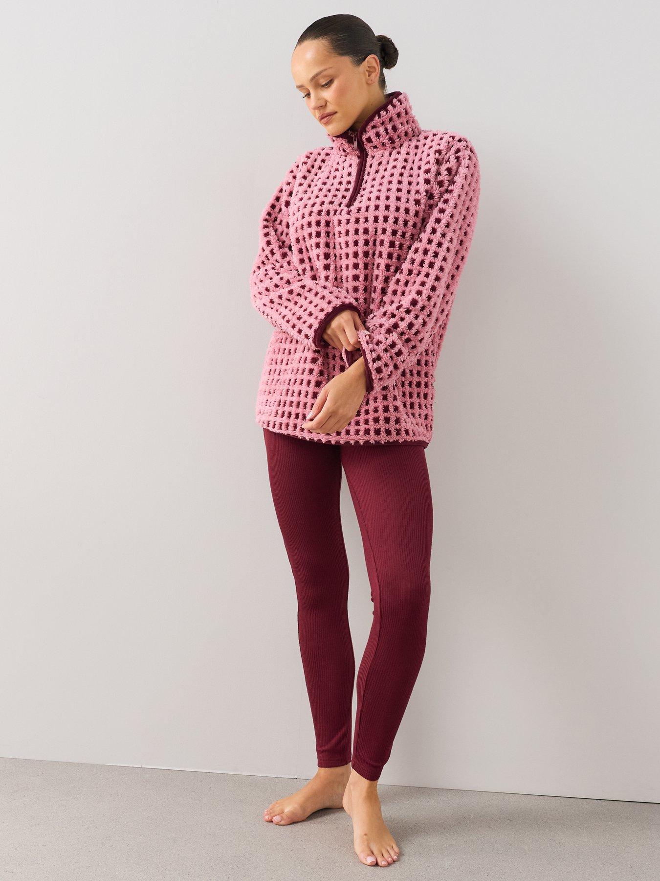 Image 3 of 7 of The Very Collection Borg Fleece Pyjama Set - Pink/Burgundy