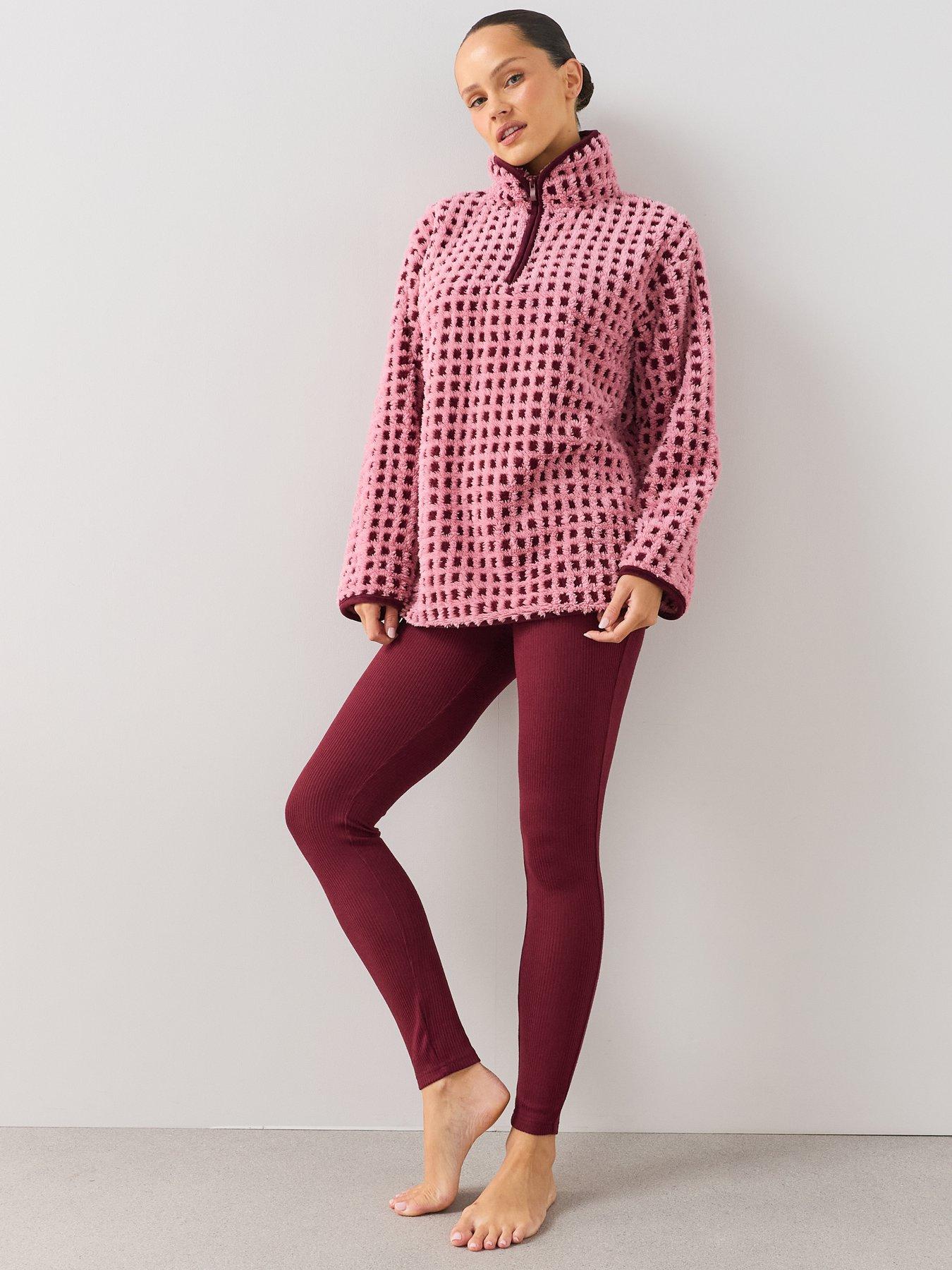 Image 5 of 7 of The Very Collection Borg Fleece Pyjama Set - Pink/Burgundy