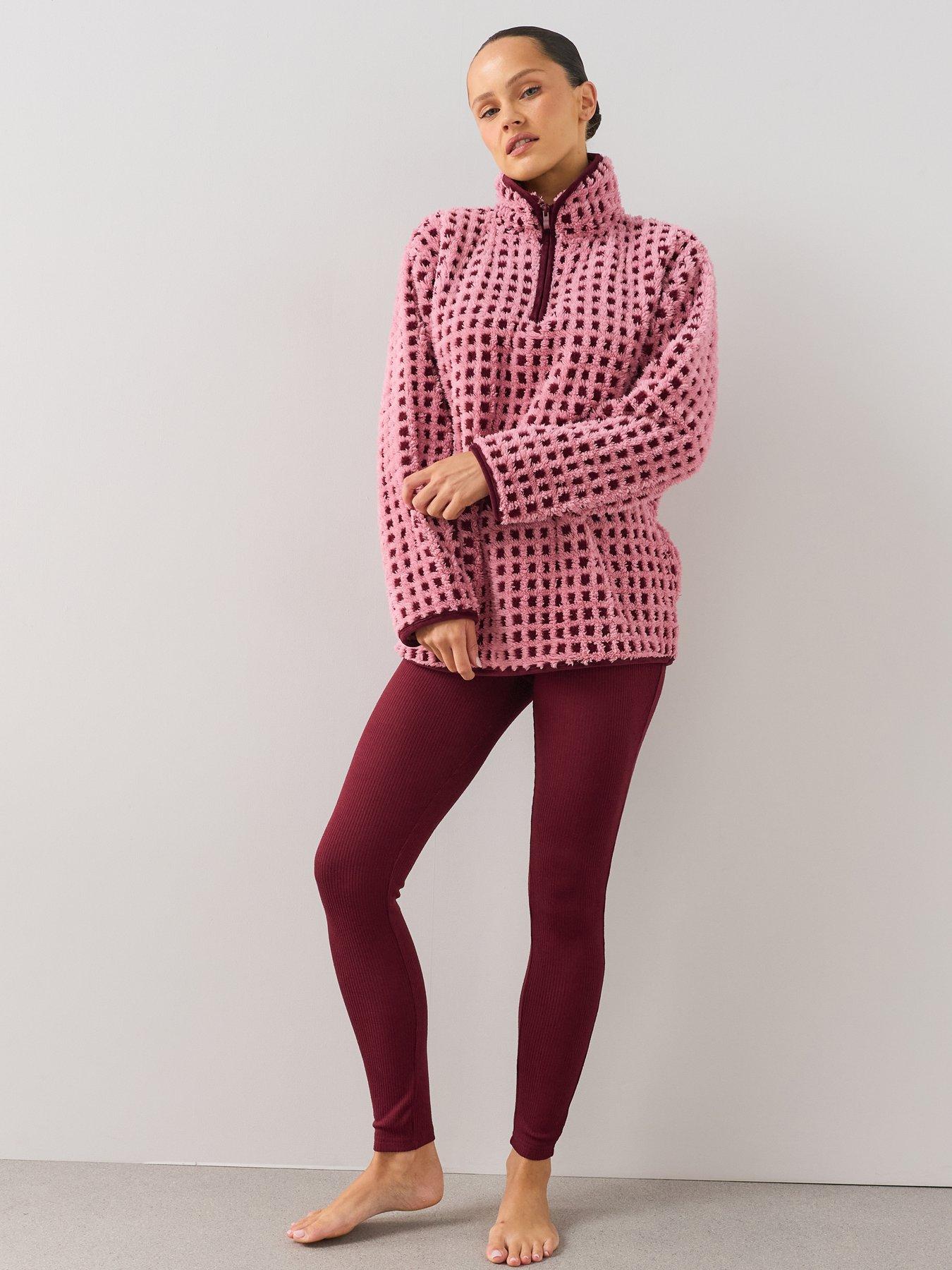 Image 6 of 7 of The Very Collection Borg Fleece Pyjama Set - Pink/Burgundy