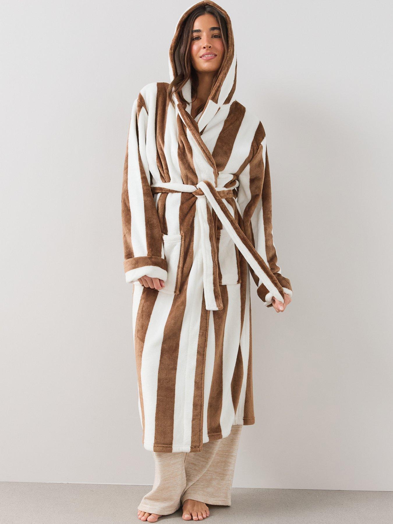 Image 1 of 6 of The Very Collection Stripe Fleece Dressing Gown