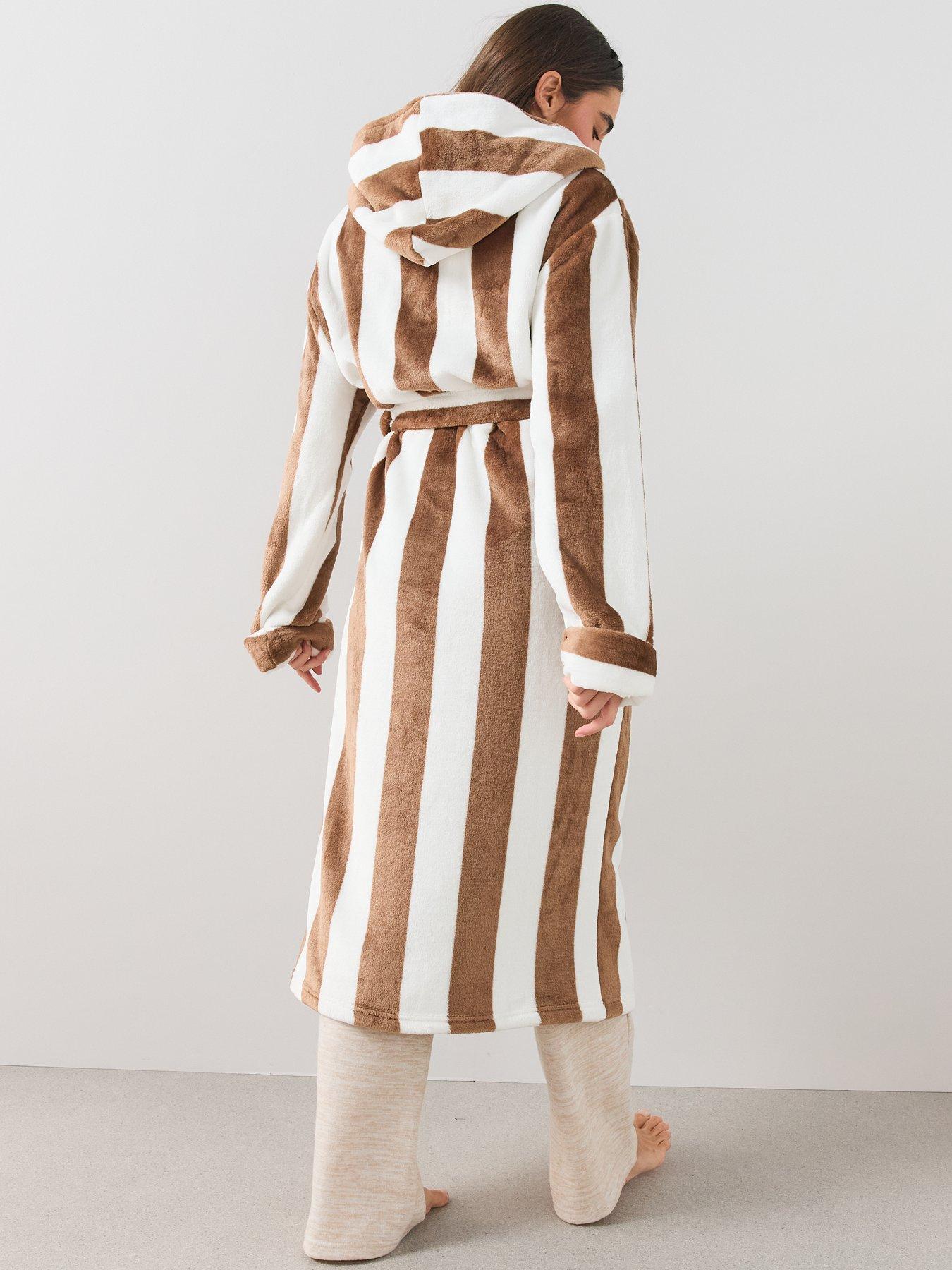 Image 2 of 6 of The Very Collection Stripe Fleece Dressing Gown