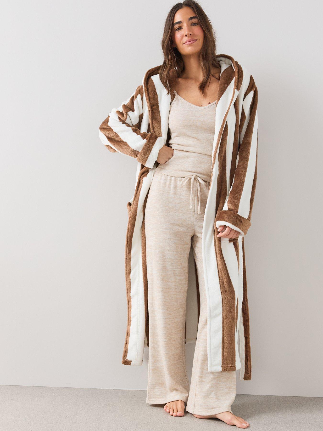 Image 3 of 6 of The Very Collection Stripe Fleece Dressing Gown
