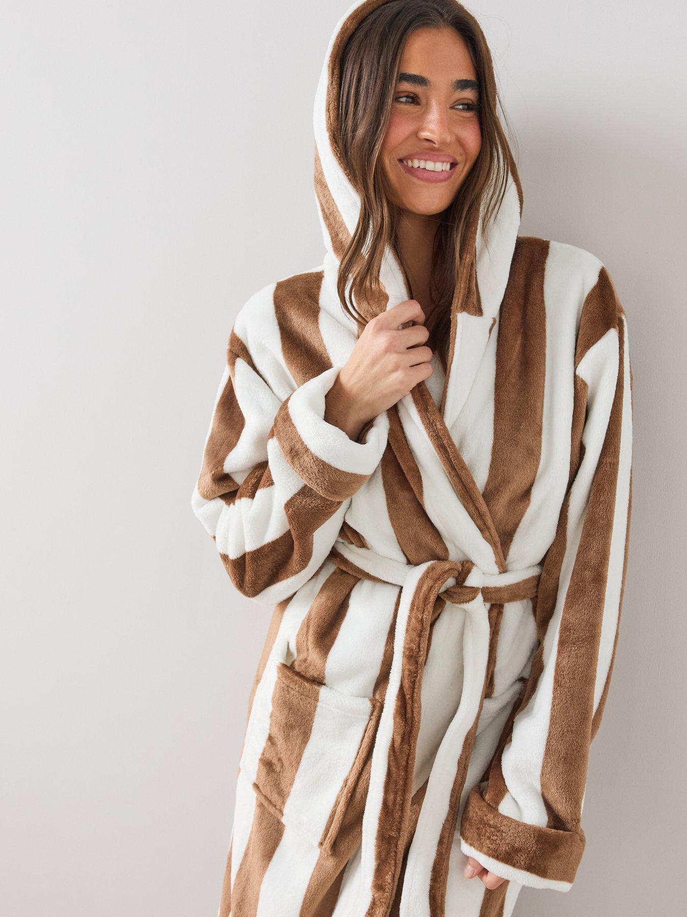 Image 4 of 6 of The Very Collection Stripe Fleece Dressing Gown