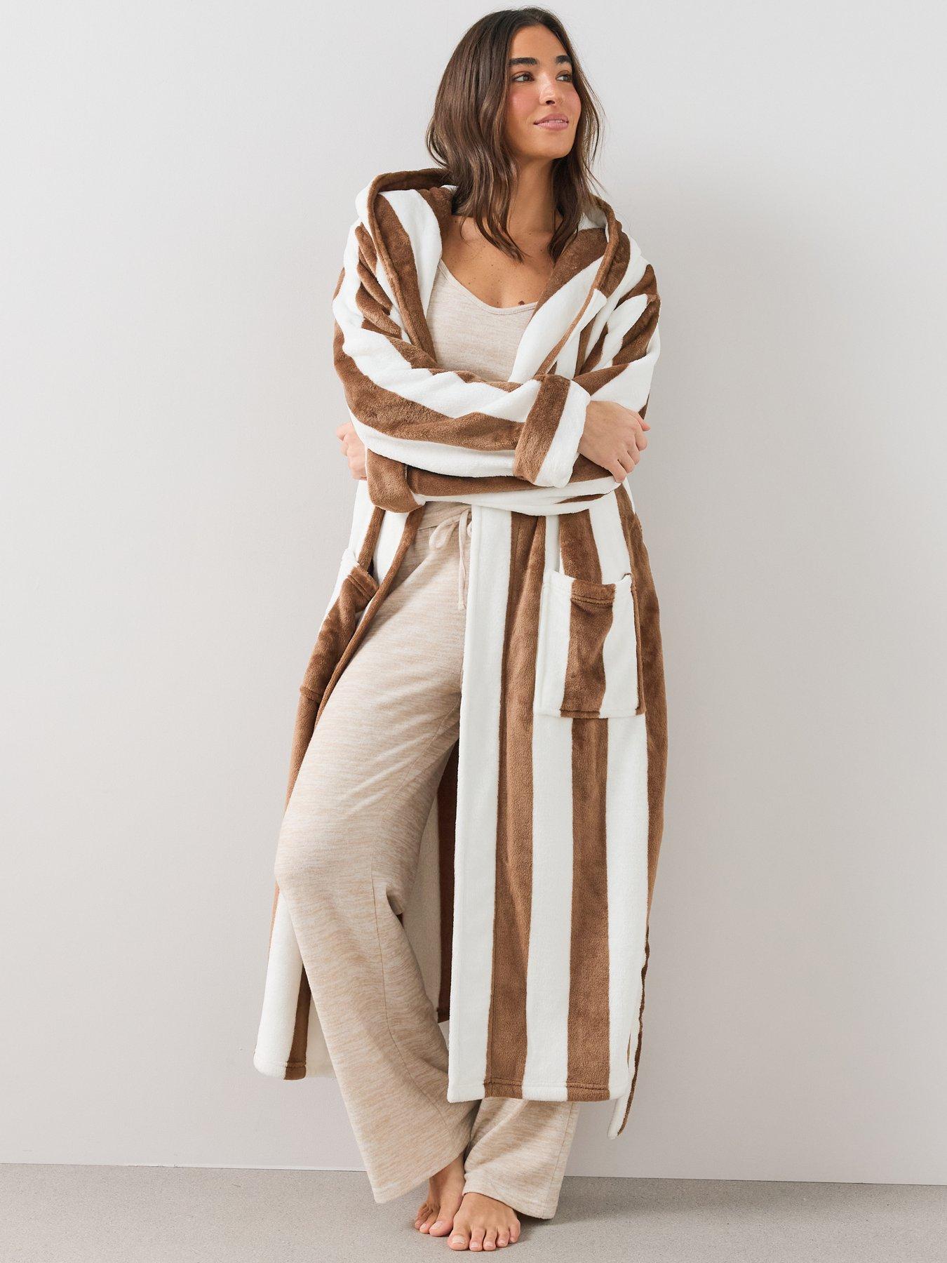 Image 5 of 6 of The Very Collection Stripe Fleece Dressing Gown