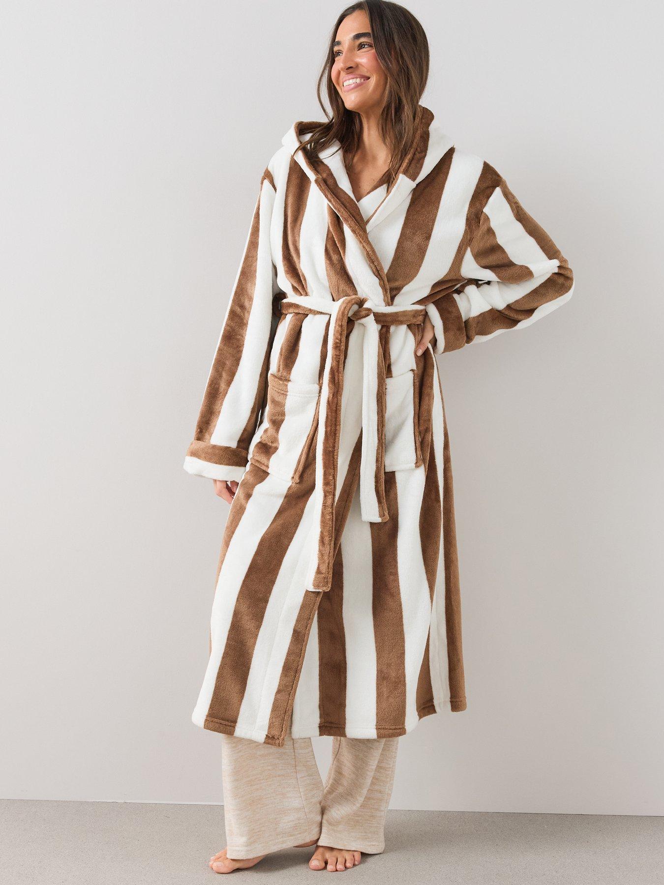 Image 6 of 6 of The Very Collection Stripe Fleece Dressing Gown