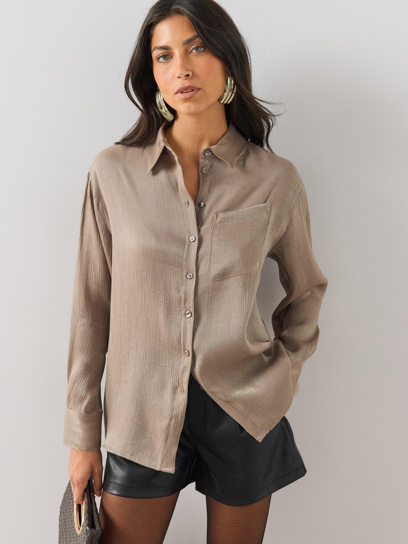 Image 1 of 6 of The Very Collection Womens Oversized Textured Button-Through Shirt - Silver