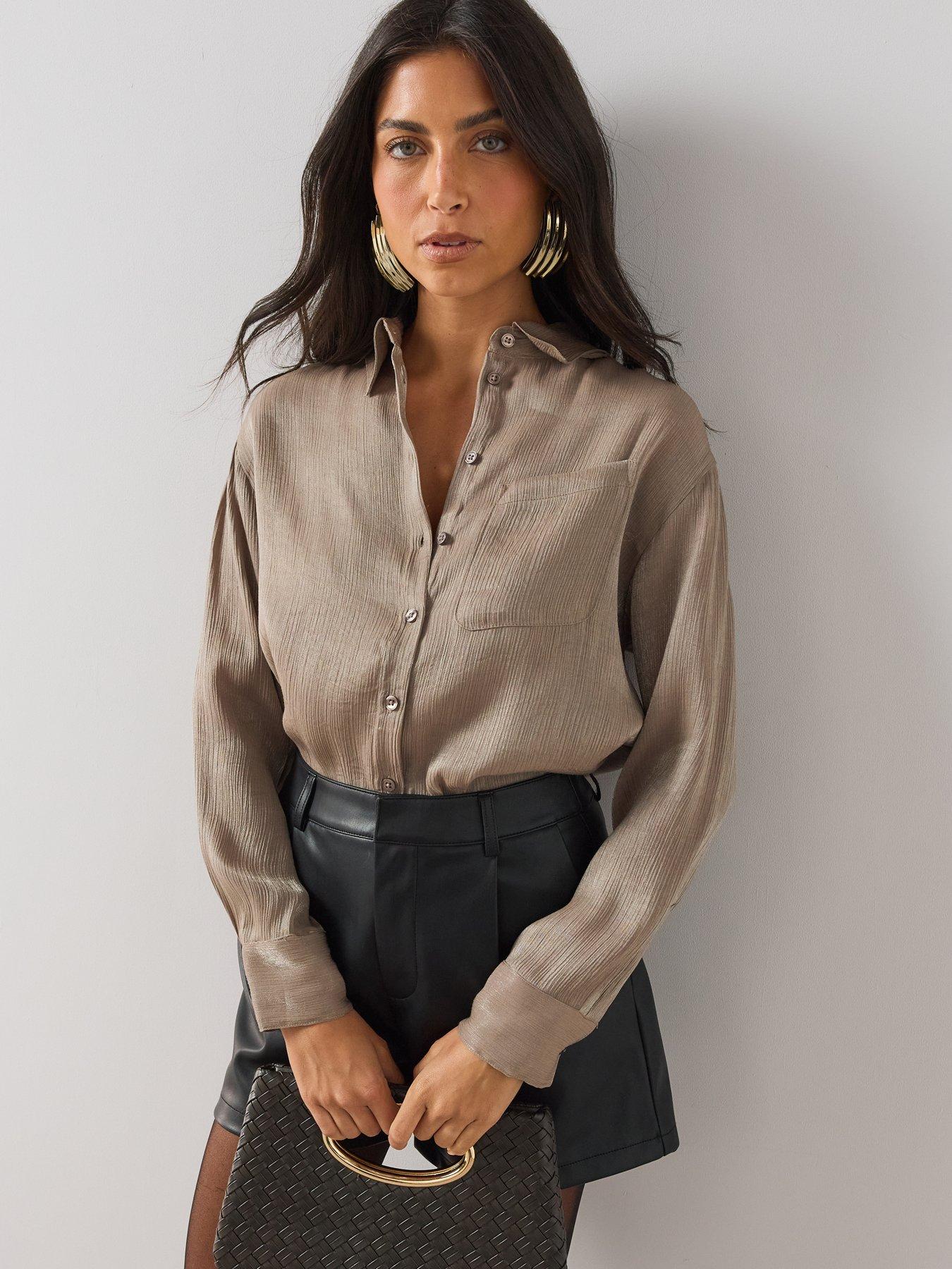Image 4 of 6 of The Very Collection Womens Oversized Textured Button-Through Shirt - Silver