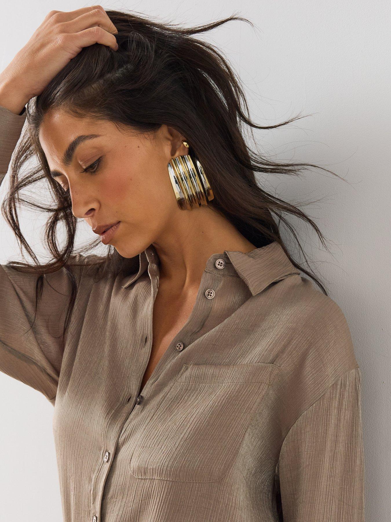 Image 5 of 6 of The Very Collection Womens Oversized Textured Button-Through Shirt - Silver