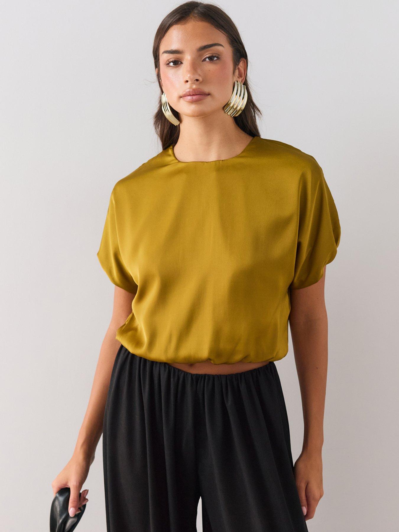 Image 1 of 6 of The Very Collection Womens Bubble Hem Satin Blouse - Green