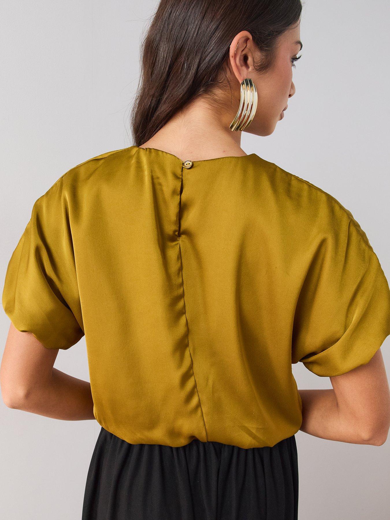 Image 2 of 6 of The Very Collection Womens Bubble Hem Satin Blouse - Green
