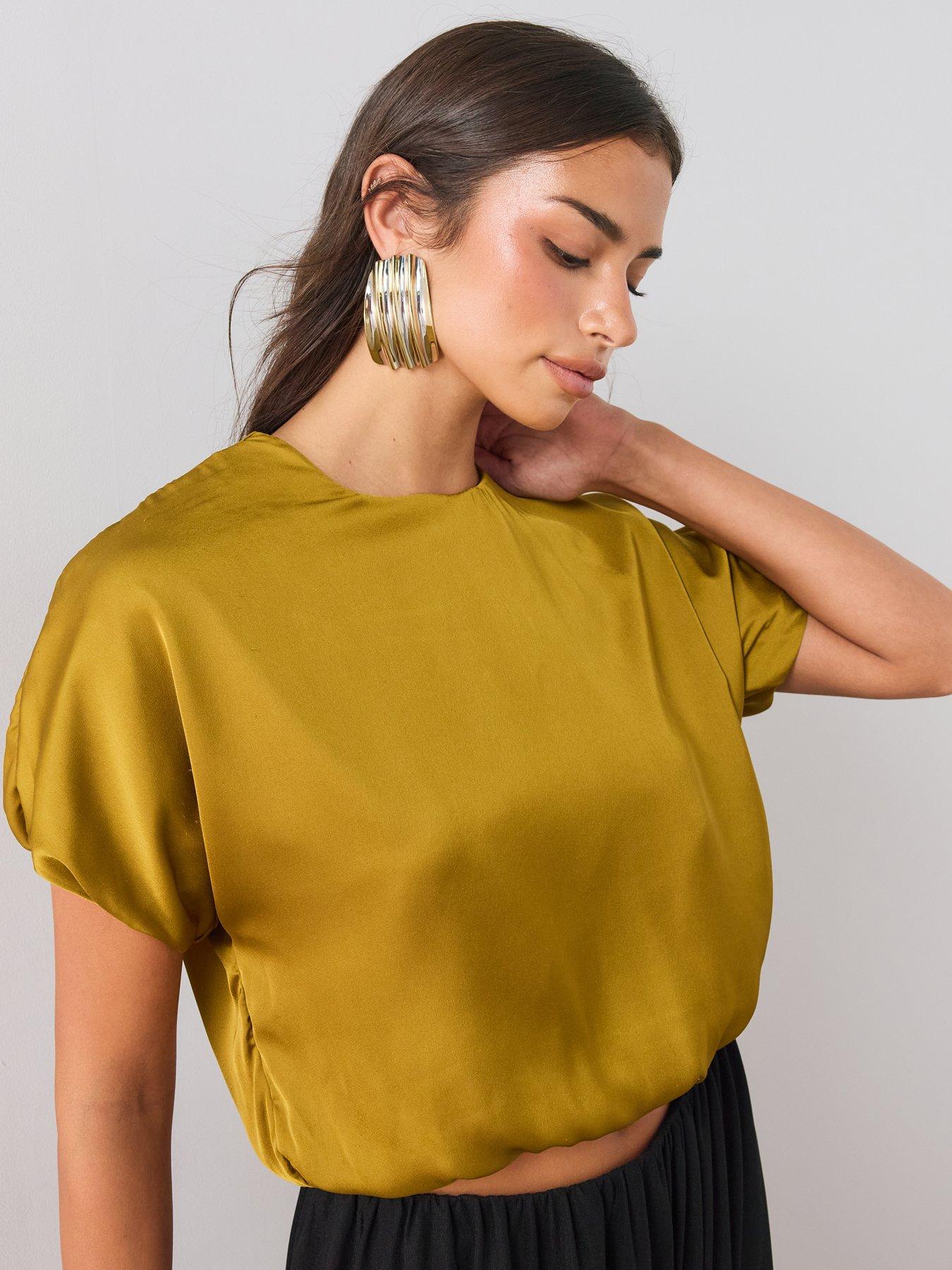 Image 4 of 6 of The Very Collection Womens Bubble Hem Satin Blouse - Green