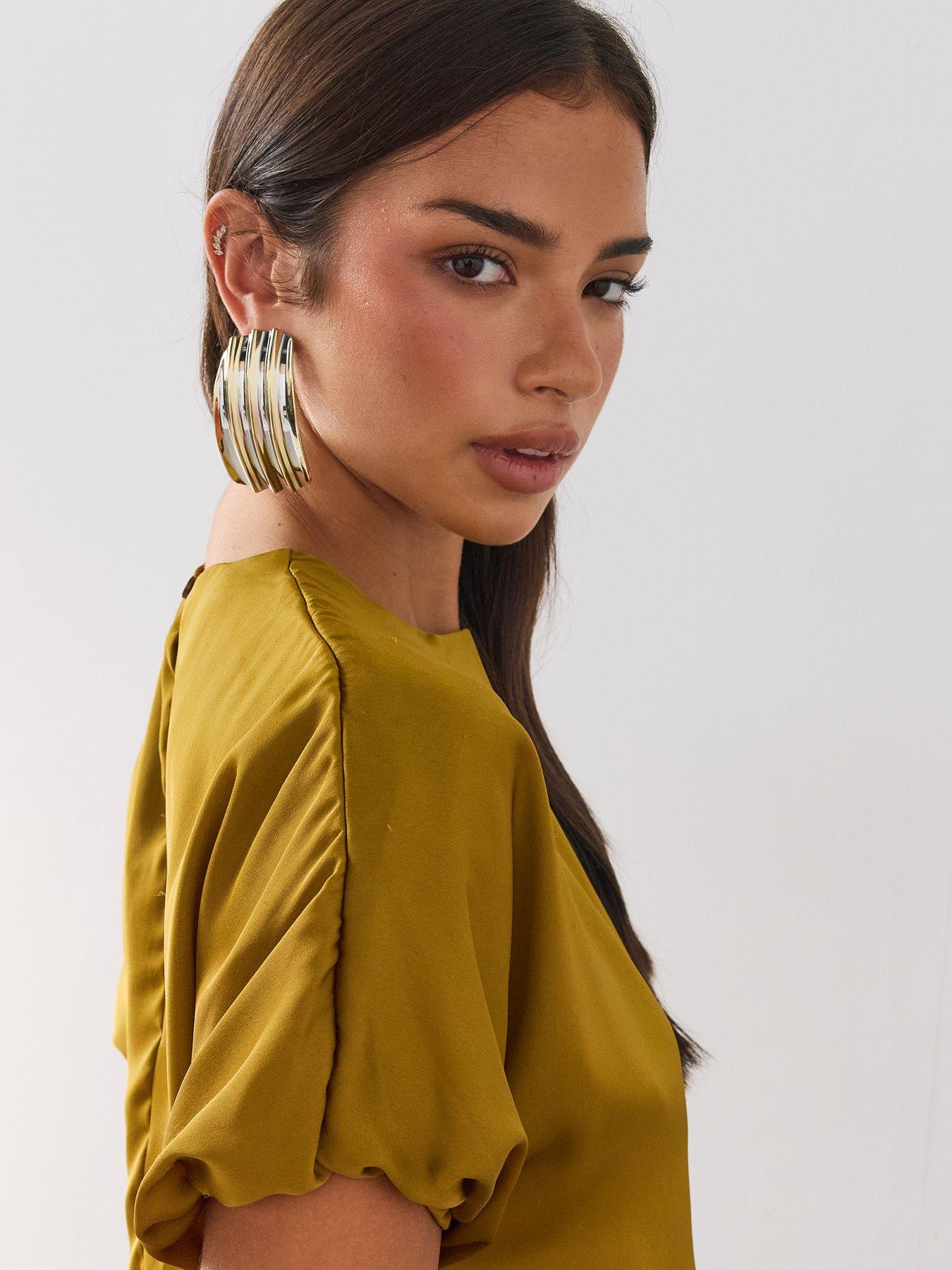 Image 5 of 6 of The Very Collection Womens Bubble Hem Satin Blouse - Green
