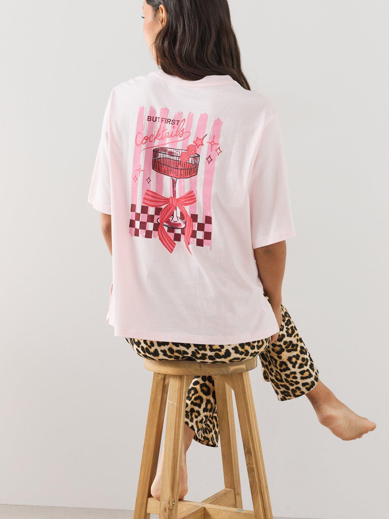 Image 2 of 7 of The Very Collection Cotton Rich Oversized Graphic Pyjama Set - Pink/Leopard