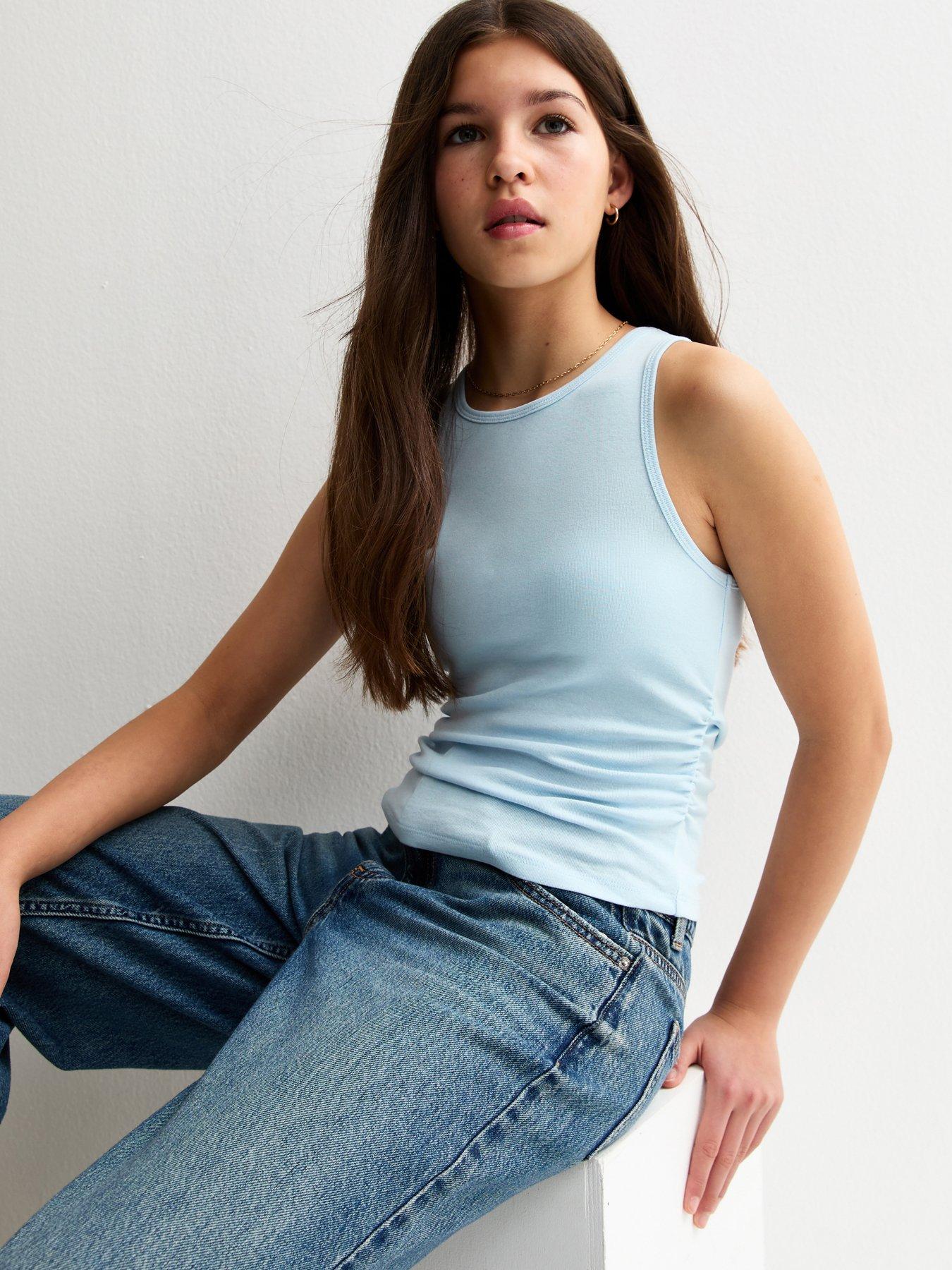 New Look 915 Girls Light Blue Ruched Side Racer Vest Top