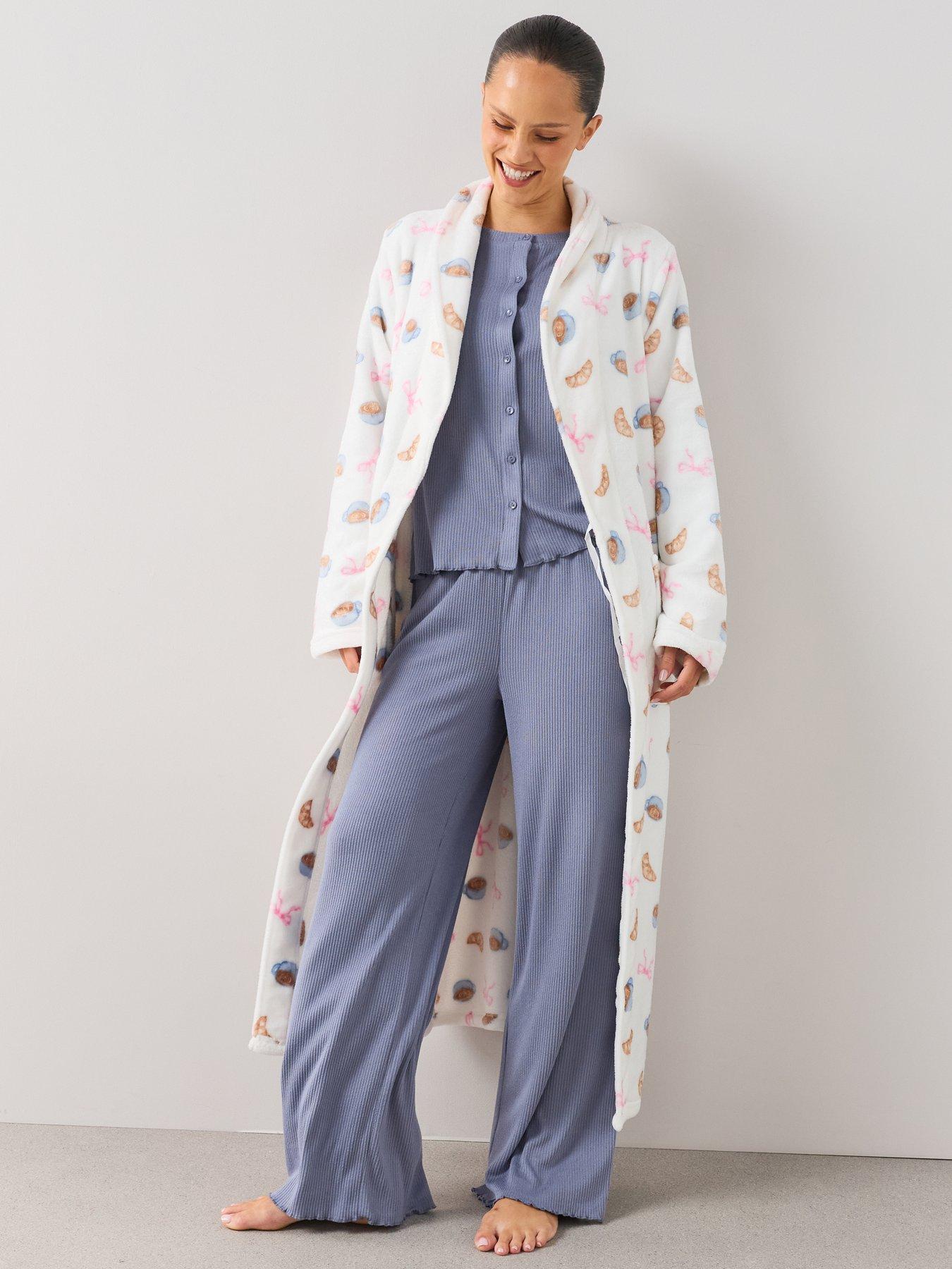 Image 6 of 7 of The Very Collection Frill Ribbed Button Through Top And Wide Leg Pyjama Set