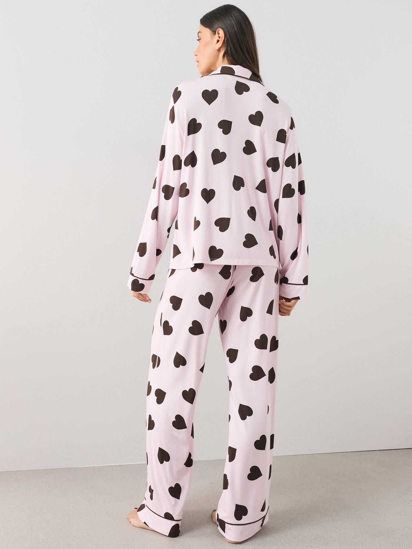 Image 2 of 7 of The Very Collection Jersey Revere Heart Print Pyjama Set - Pink